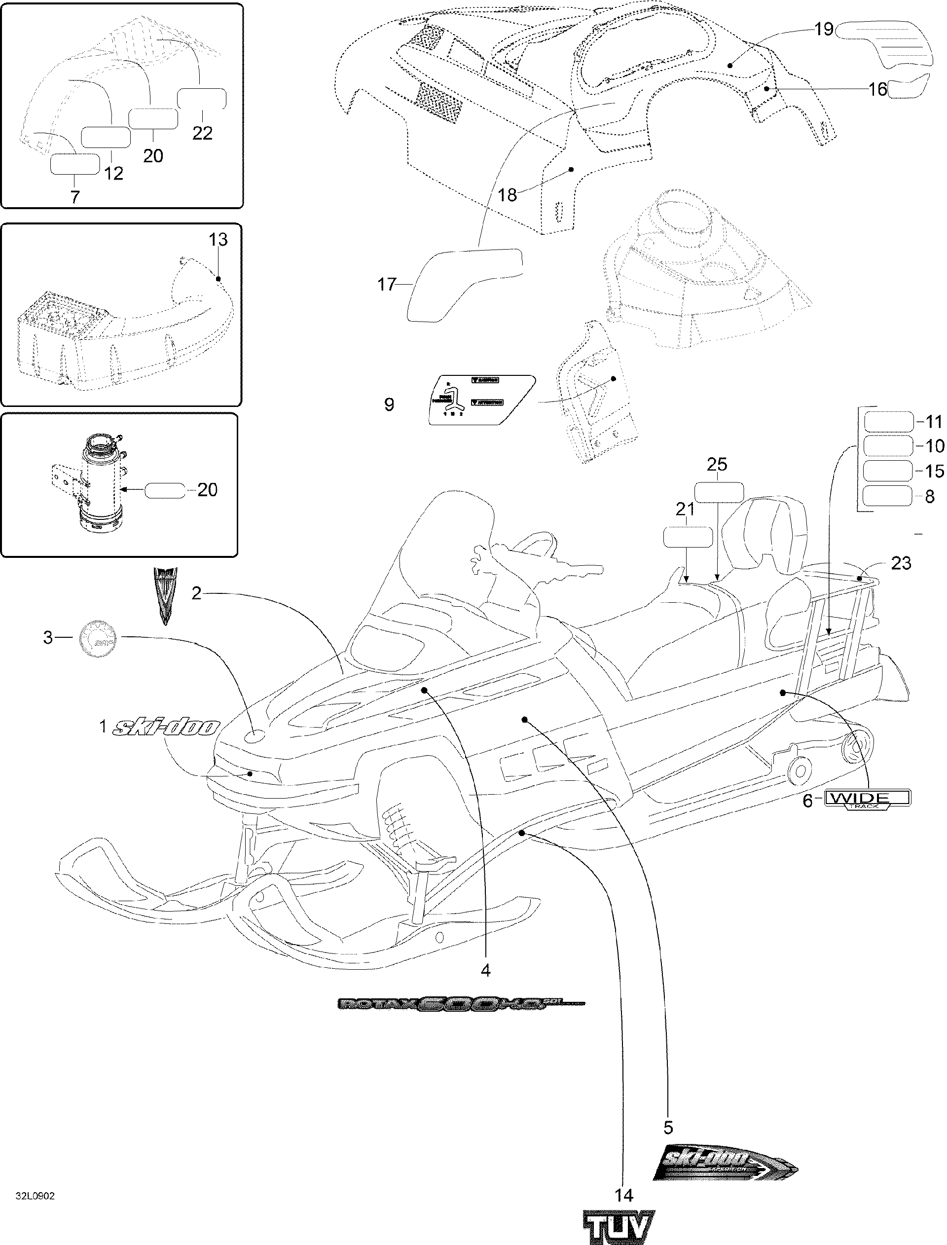 Fits 2008-2009 Ski-Doo Expedition TUV 600 H.O. SDI / Expedition TUV V800 4-TEC Decal, OEM Part # 516003200 - schematic diagram