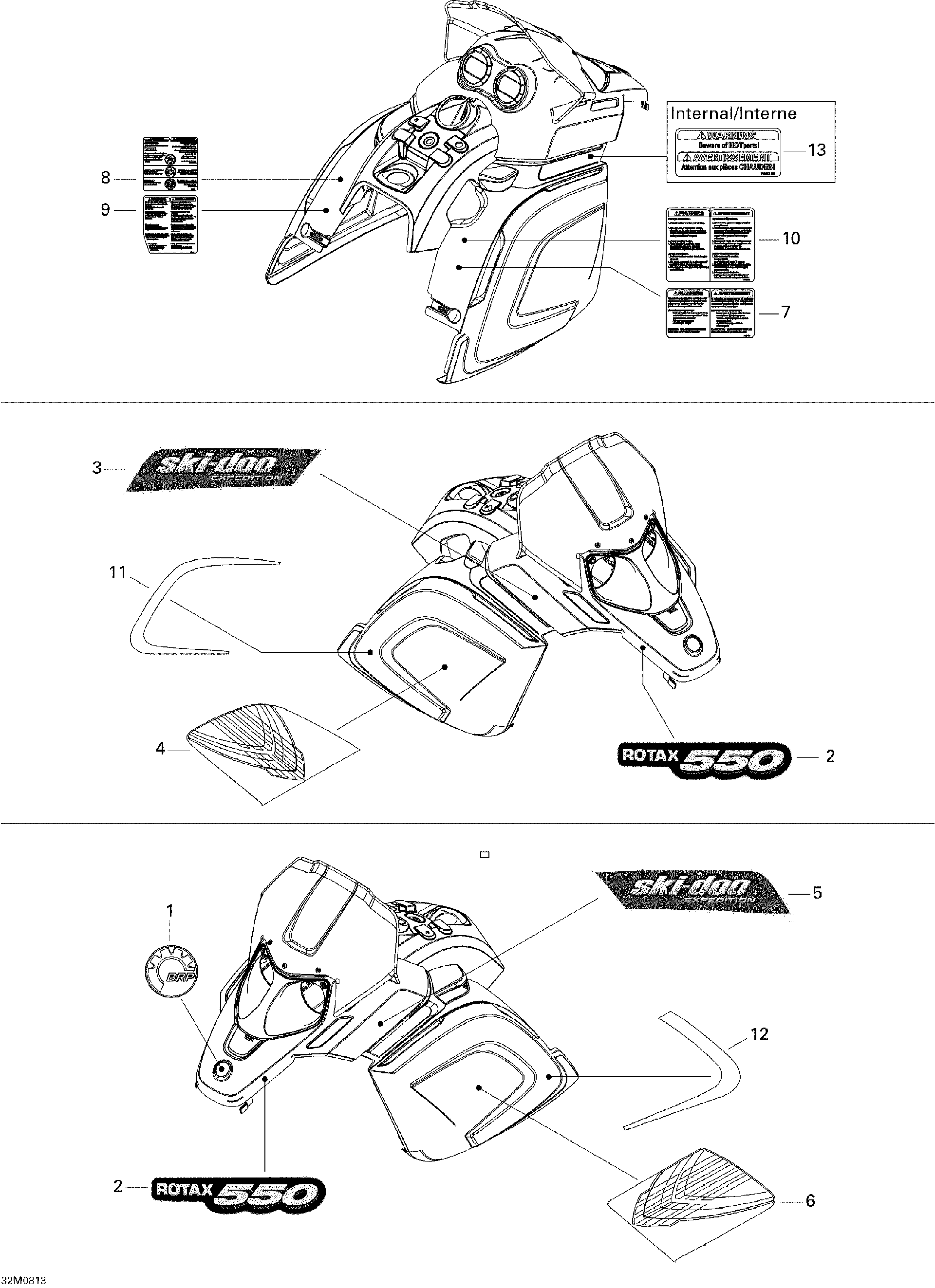 Fits 2008 Ski-Doo Expedition Sport 550F / Expedition Sport V-800 Decal Upper SIDE RH, OEM Part # 516003408 - schematic diagram