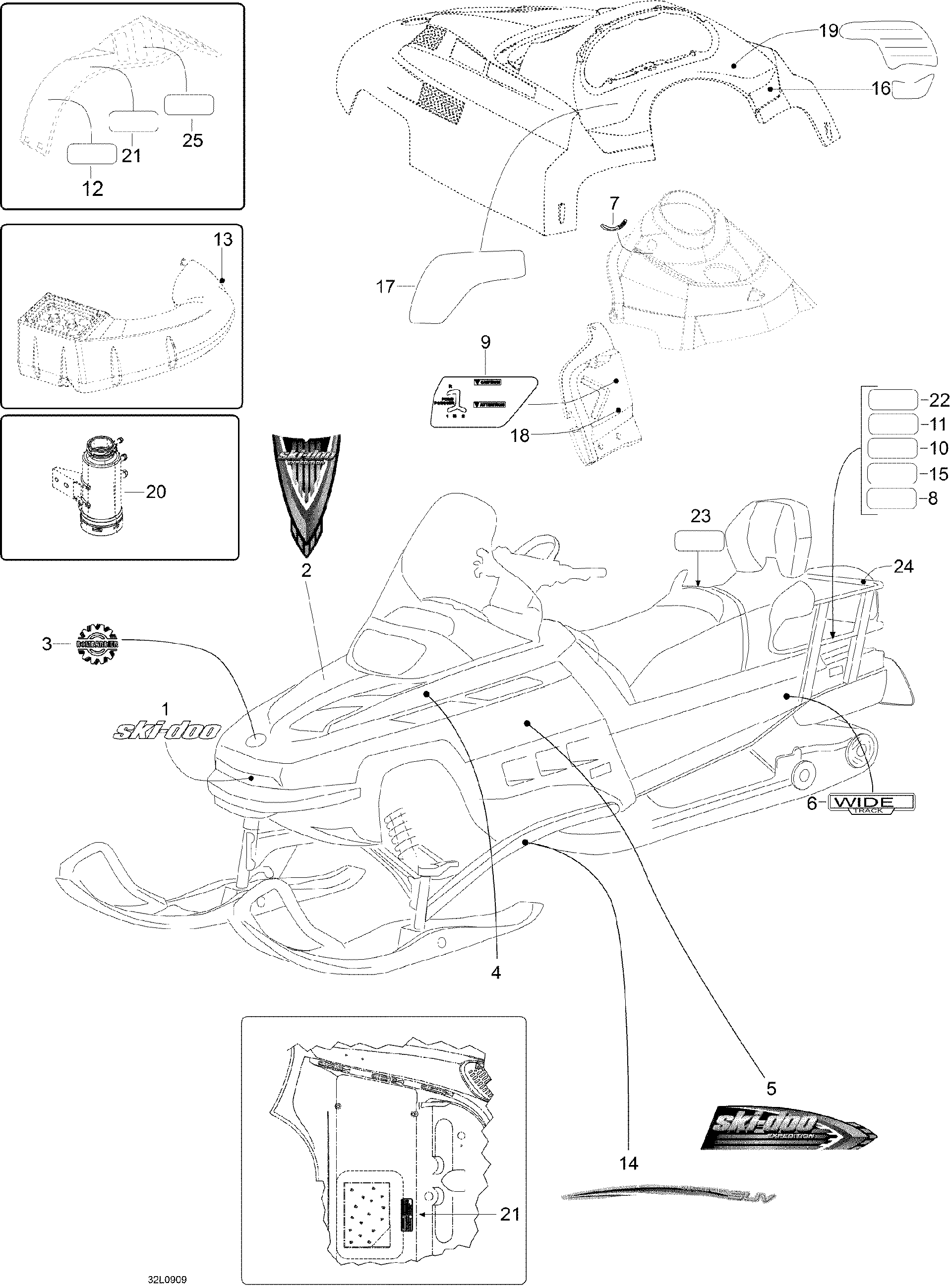 Fits 2008-2009 Ski-Doo Expedition TUV V800 4-TEC / Legend Touring HOOD Decal Rotax V800 4-TE, OEM Part # 516003409 - schematic diagram
