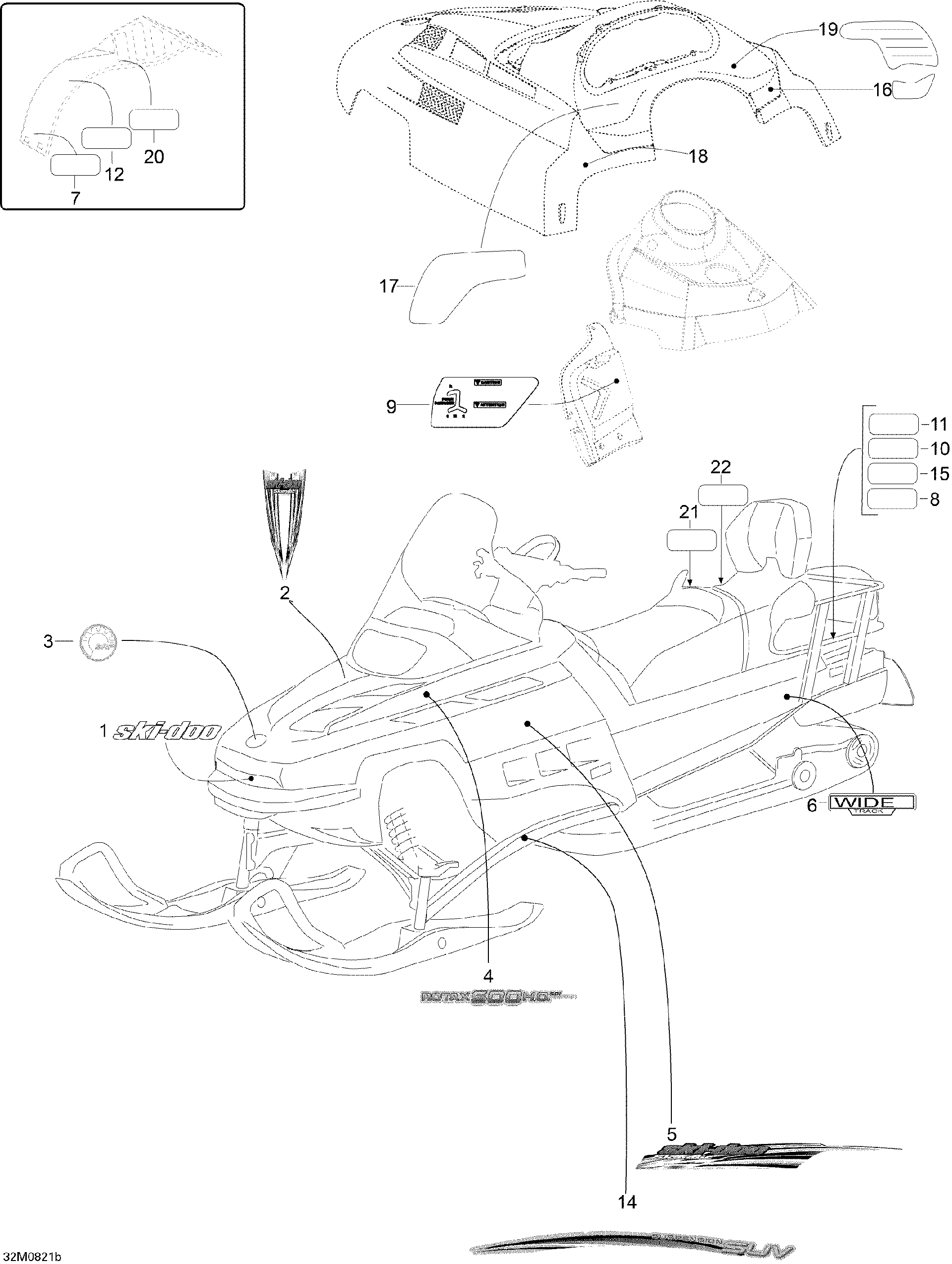 Fits 2008 Ski-Doo Skandic SUV 600HO SDI Decal HOOD, OEM Part # 516003411 - schematic diagram