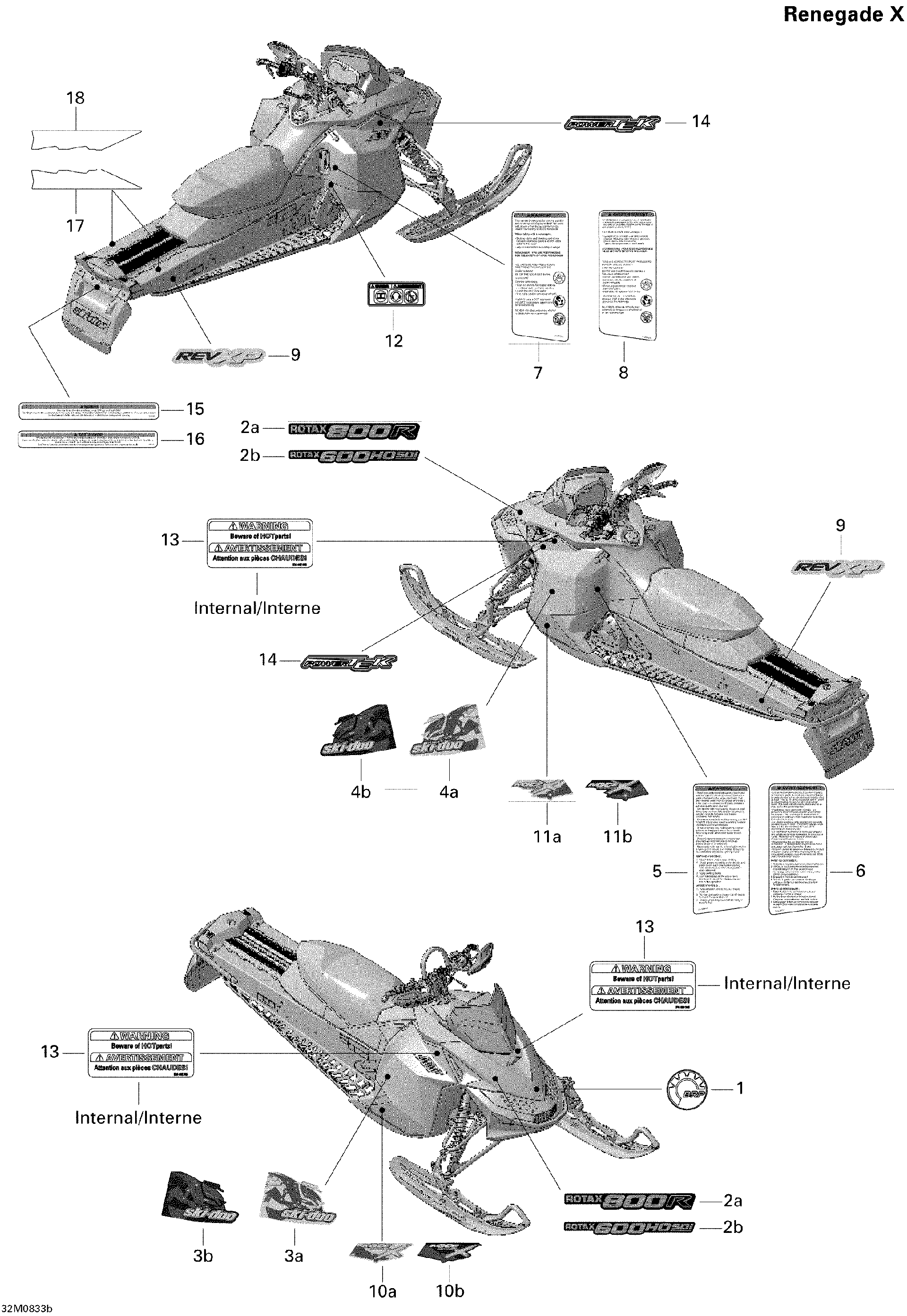 Fits 2008 Ski-Doo MX Z RENEGADE X 600 HO SDI / MX Z RENEGADE X 800R Lower Decal LH, OEM Part # 516003458 - schematic diagram