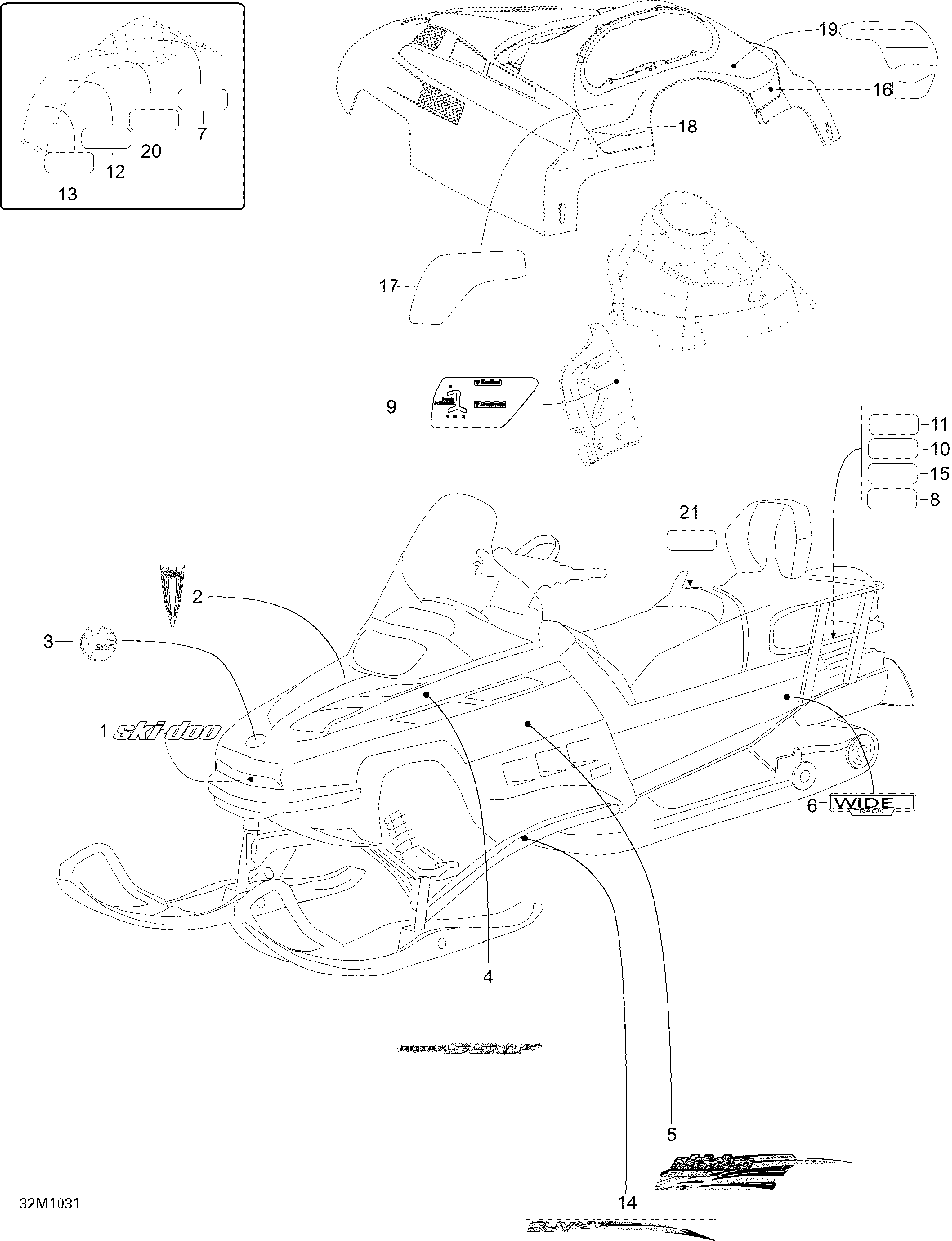 Fits 2008-2010 Ski-Doo Skandic SUV 550F / Skandic SUV SIDE HOOD Decal Ski-doo RH, OEM Part # 516003481 - schematic diagram