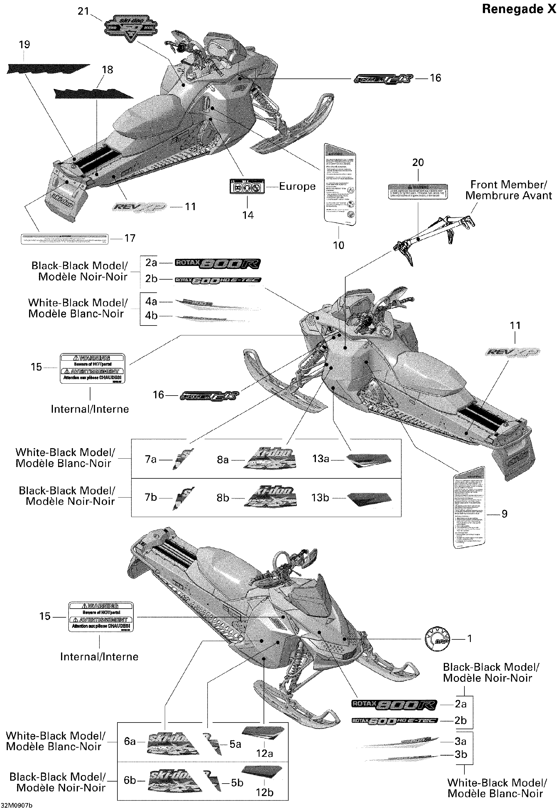Fits 2009 Ski-Doo MX Z Renegade X 600 H.O. E-TEC LH Lower Decal, OEM Part # 516003631 - schematic diagram