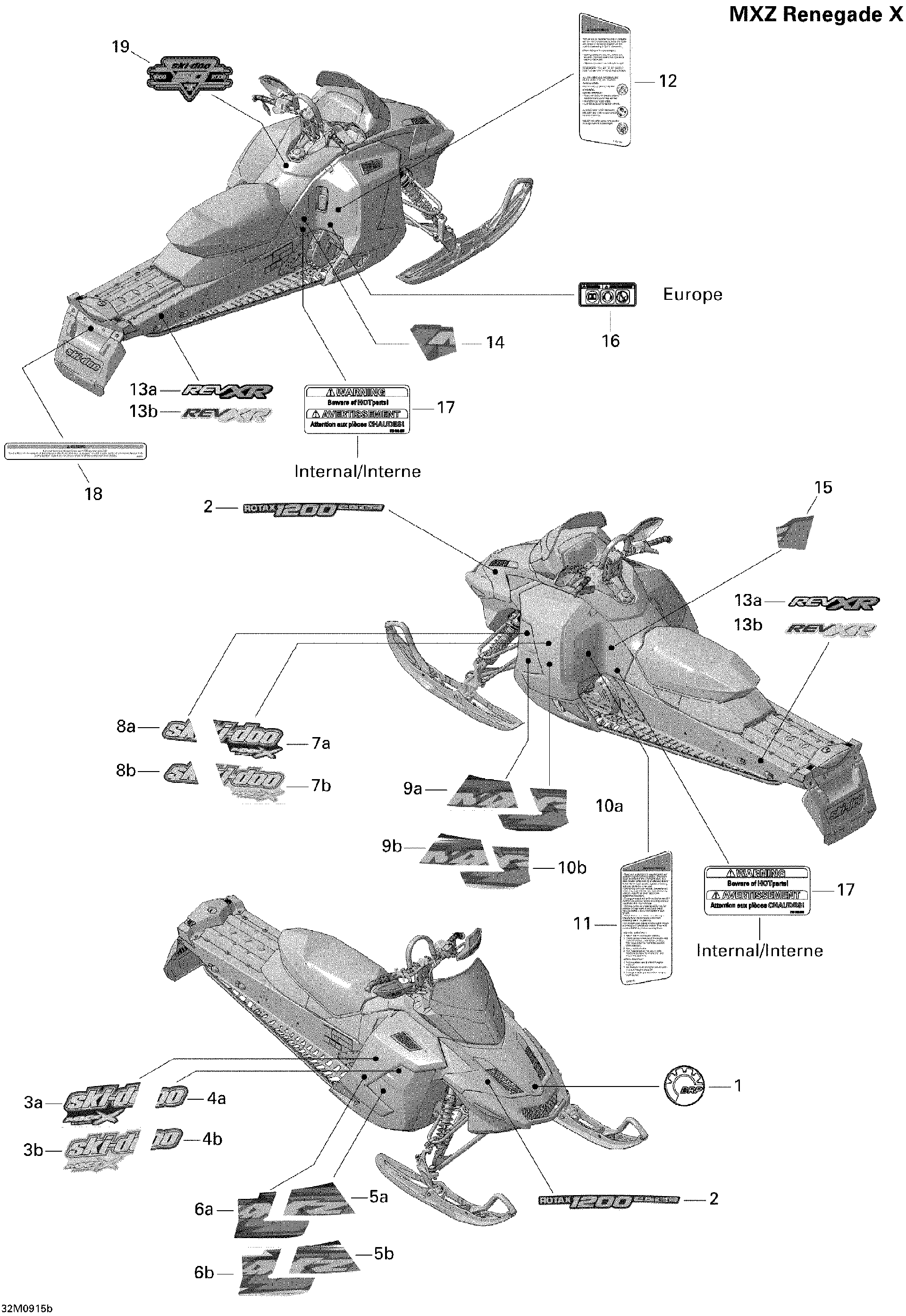 Fits 2009 Ski-Doo MX Z Renegade X 4-TEC / MX Z X 4-TEC SIDE Decal RH, OEM Part # 516003661 - schematic diagram