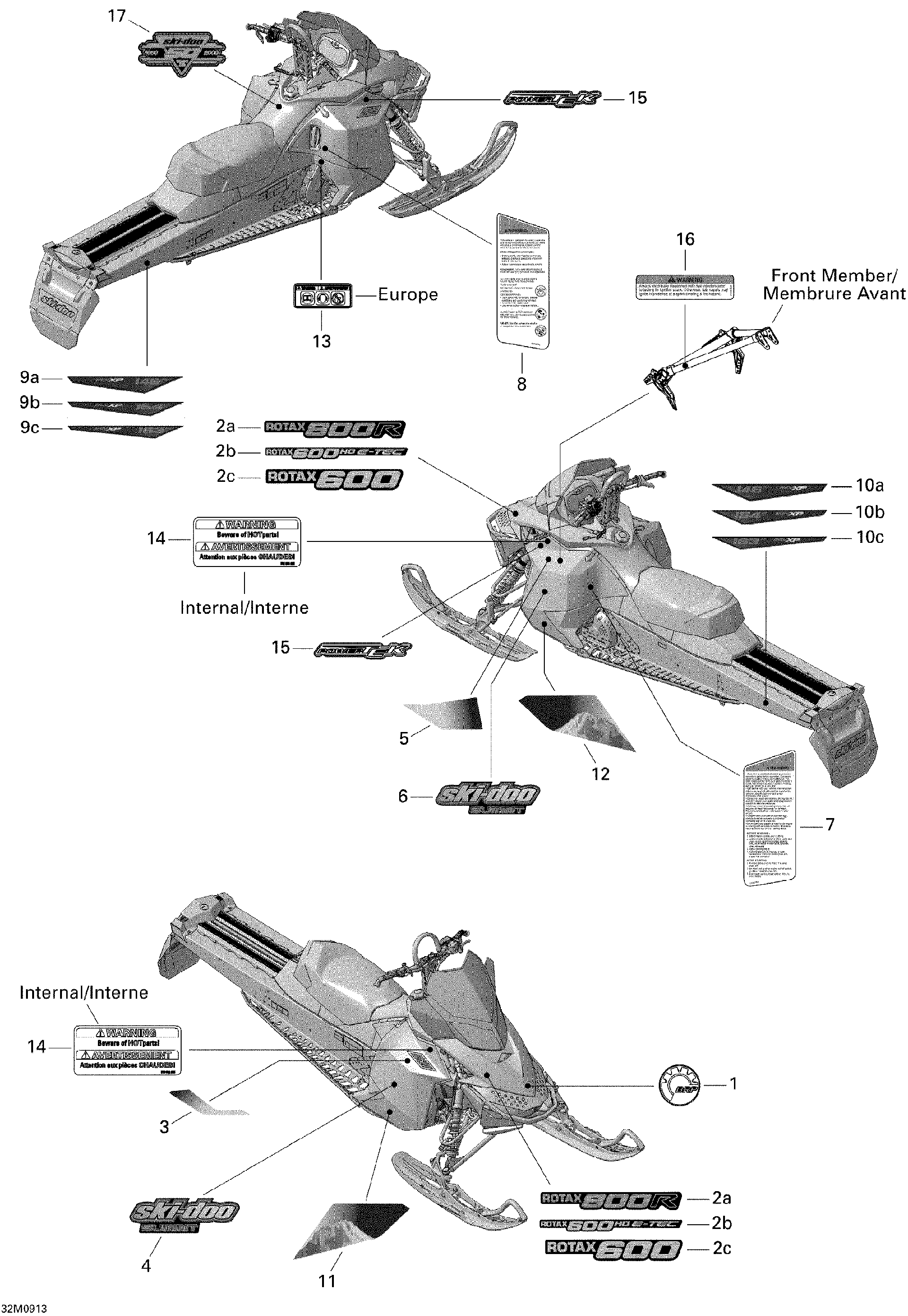 Fits 2009 Ski-Doo Summit Everest 500SS / Summit Everest 600 H.O. E-TEC LH Lower Decal, OEM Part # 516003679 - schematic diagram