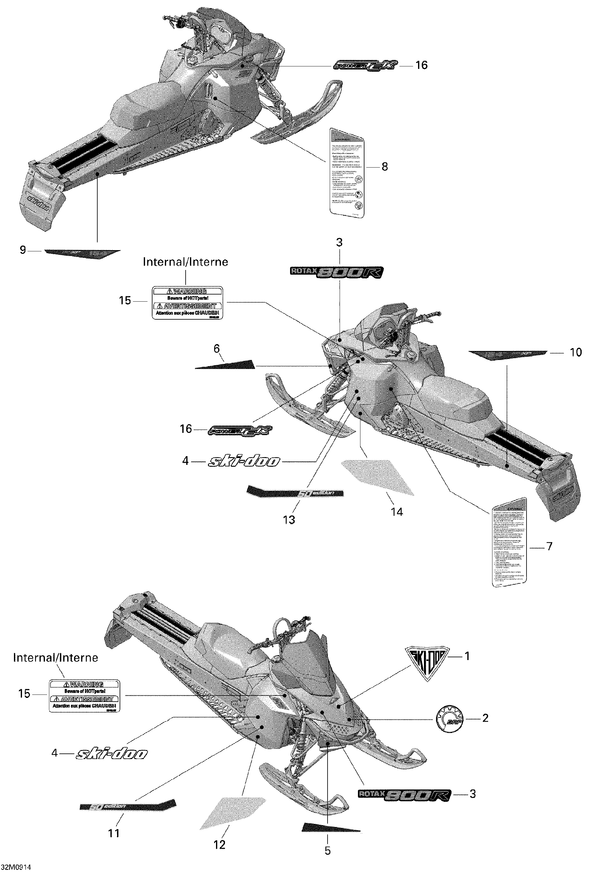 Fits 2009 Ski-Doo Summit 50TH Anniversary RH Frame Decal REV XP 154", OEM Part # 516003684 - schematic diagram