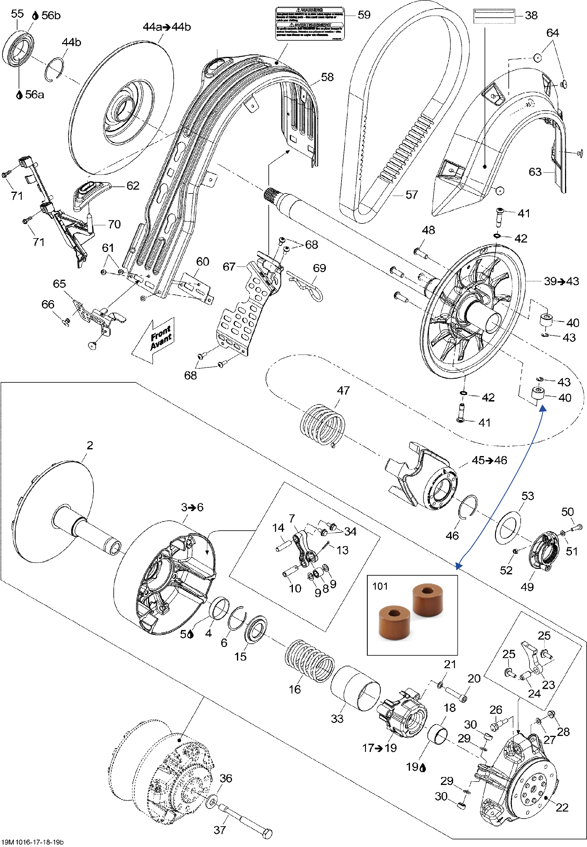 Fits 2009-2010 Ski-Doo Grand-Touring LE 1200 / Grand-Touring LE 600HO ETEC Decal Notice Drive Pulley, OEM Part # 516003708 - schematic diagram