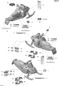 Fits 2009 Ski-Doo MX Z X 4-TEC REAR Upper SIDE Decal LH, OEM Part # 516003736 - schematic diagram