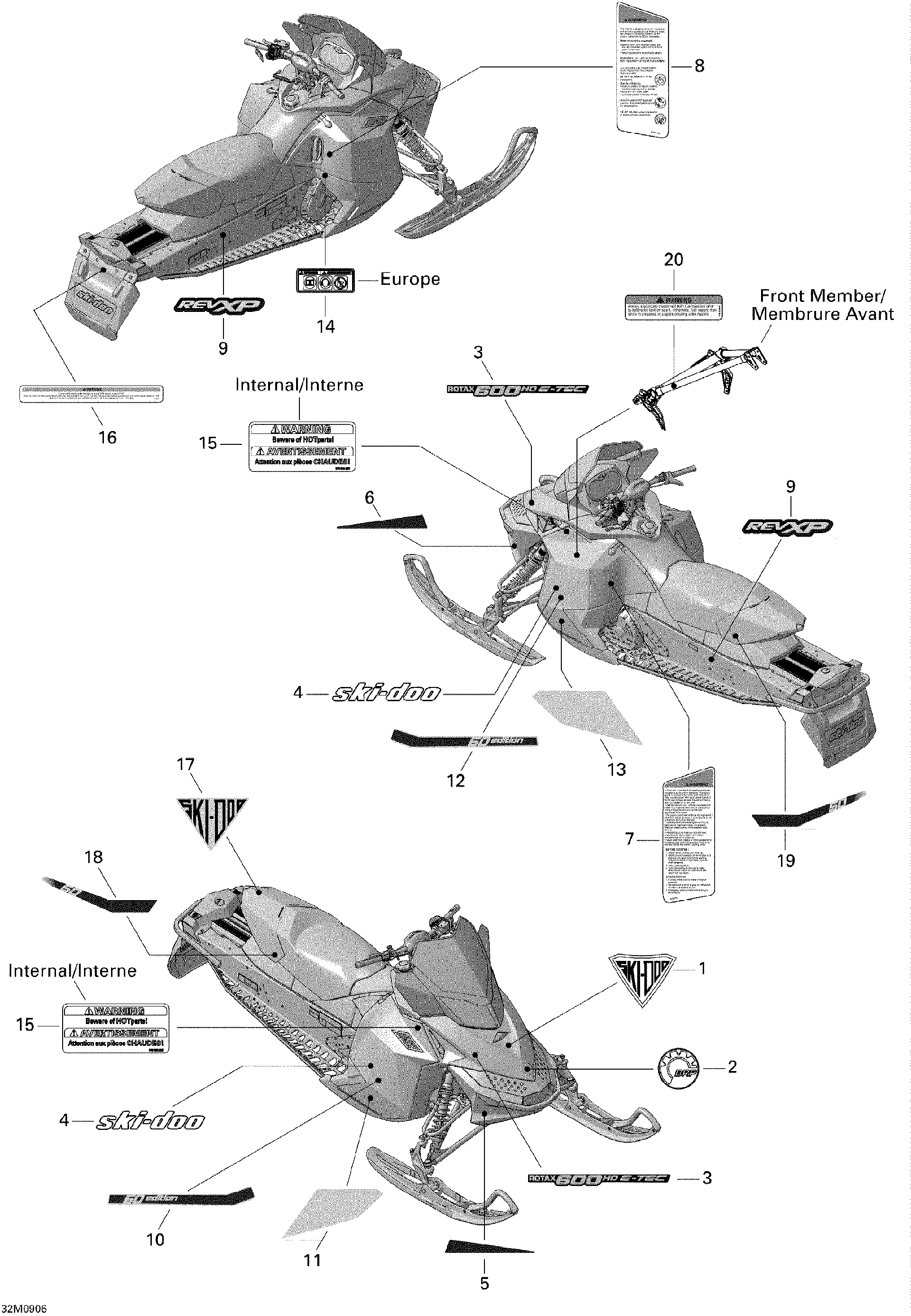 Fits 2009 Ski-Doo MX Z 50TH Anniversary LH Cover Decal, OEM Part # 516003759 - schematic diagram