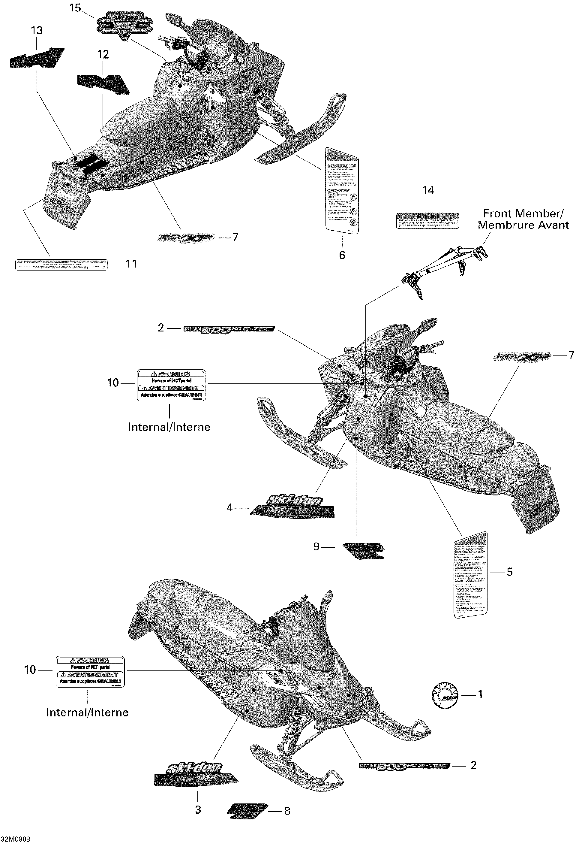 Fits 2009 Ski-Doo GSX Limited 600 H.O. E-TEC LH Lower Decal, OEM Part # 516003774 - schematic diagram