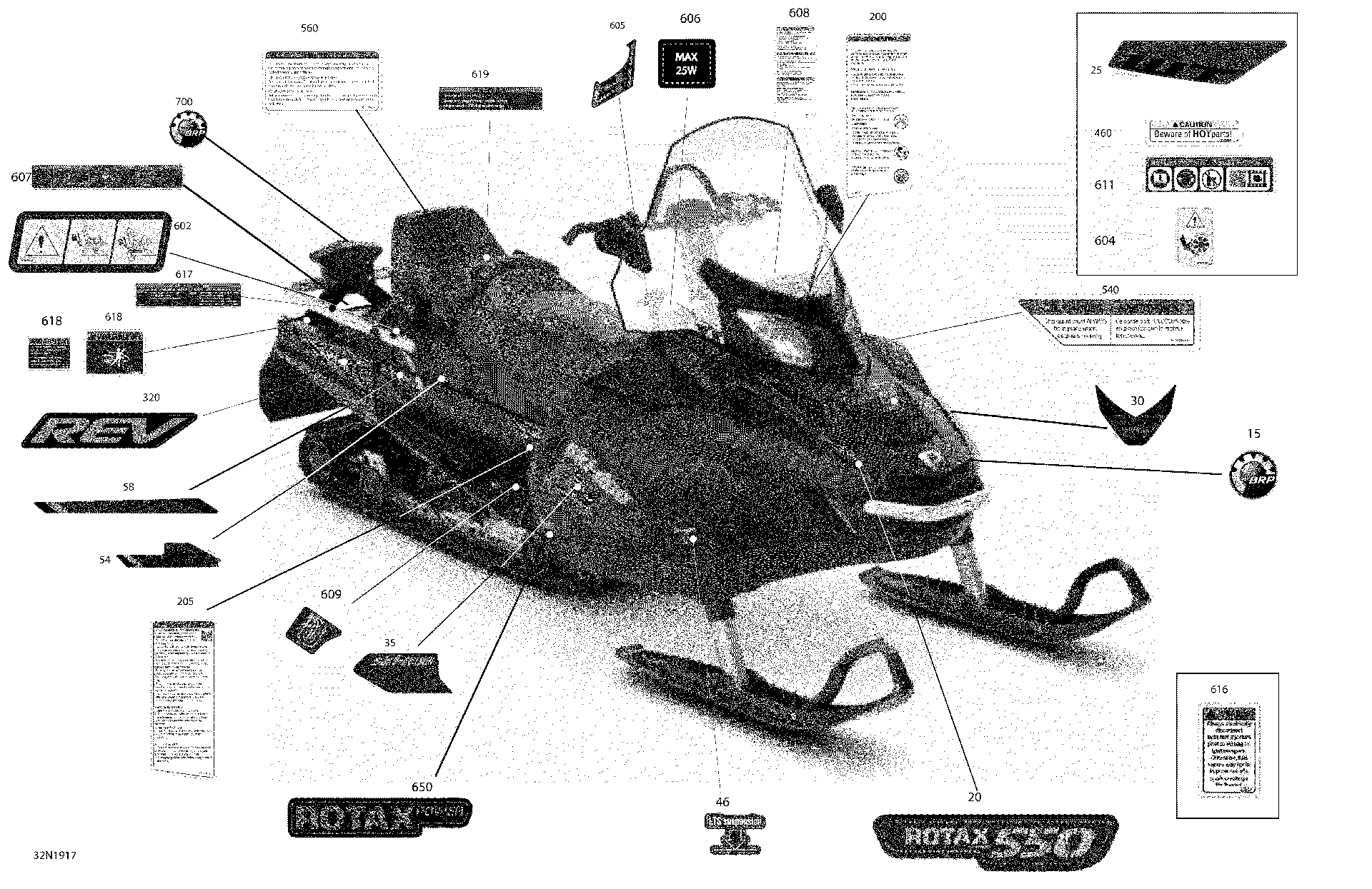 Fits 2012-2019 Ski-Doo 001 - Skandic WT 550F / 005 - Skandic SWT 550F Warning Decal, OEM Part # 516003923 - schematic diagram