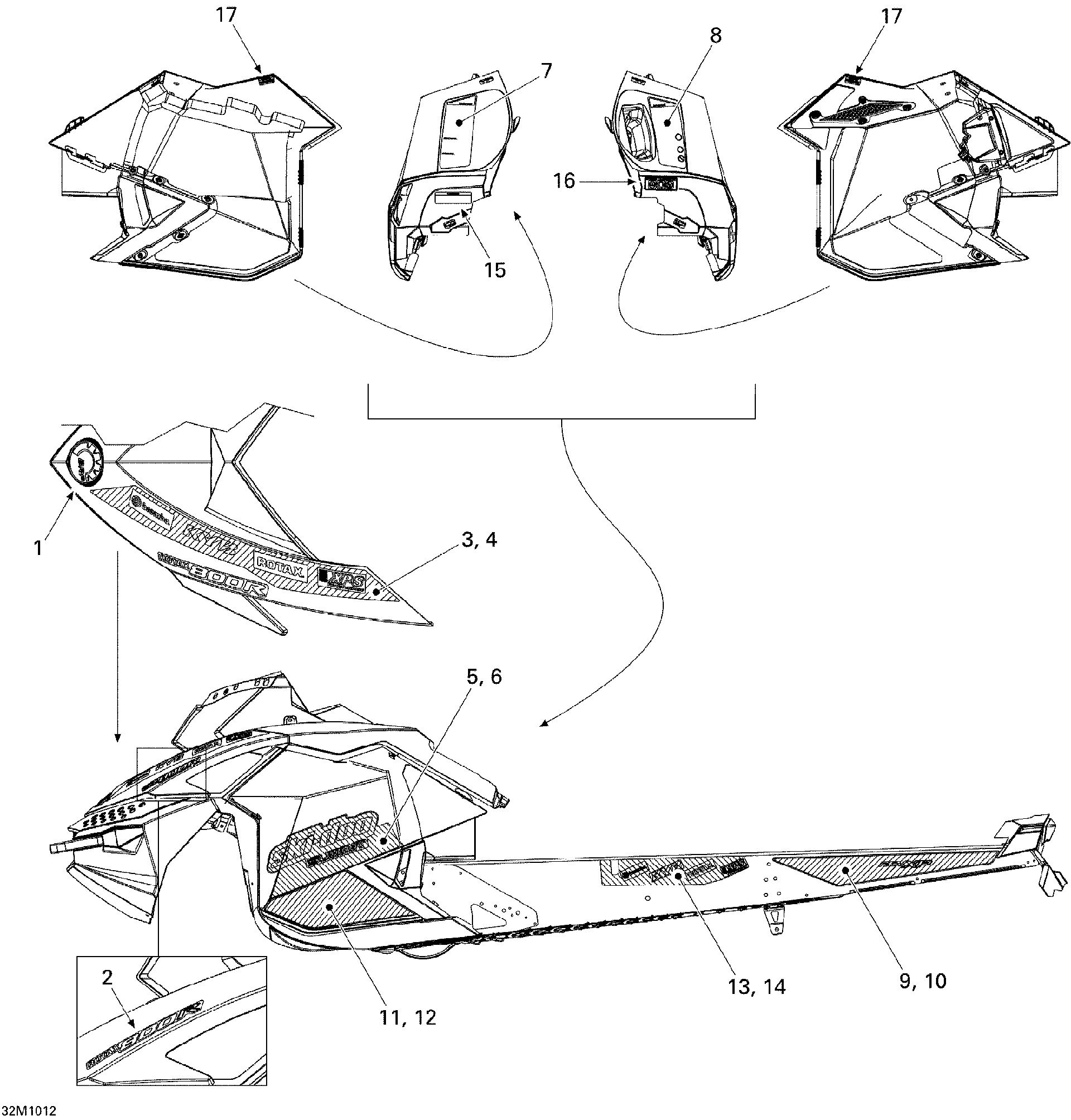 Fits 2010 Ski-Doo Summit HillClimb LH Frame Decal REV XP 154", OEM Part # 516003981 - schematic diagram