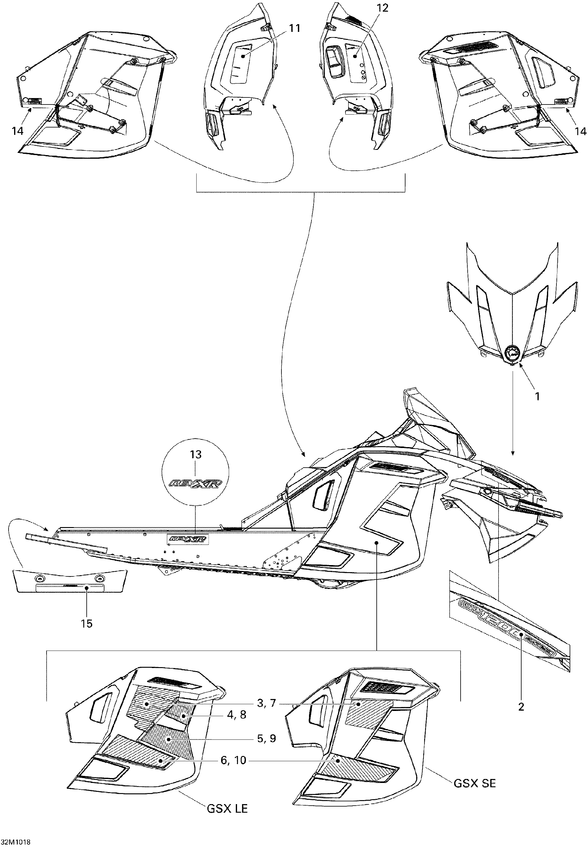 Fits 2010 Ski-Doo GSX LE 1200 RH REAR Upper SIDE Decal, OEM Part # 516004101 - schematic diagram