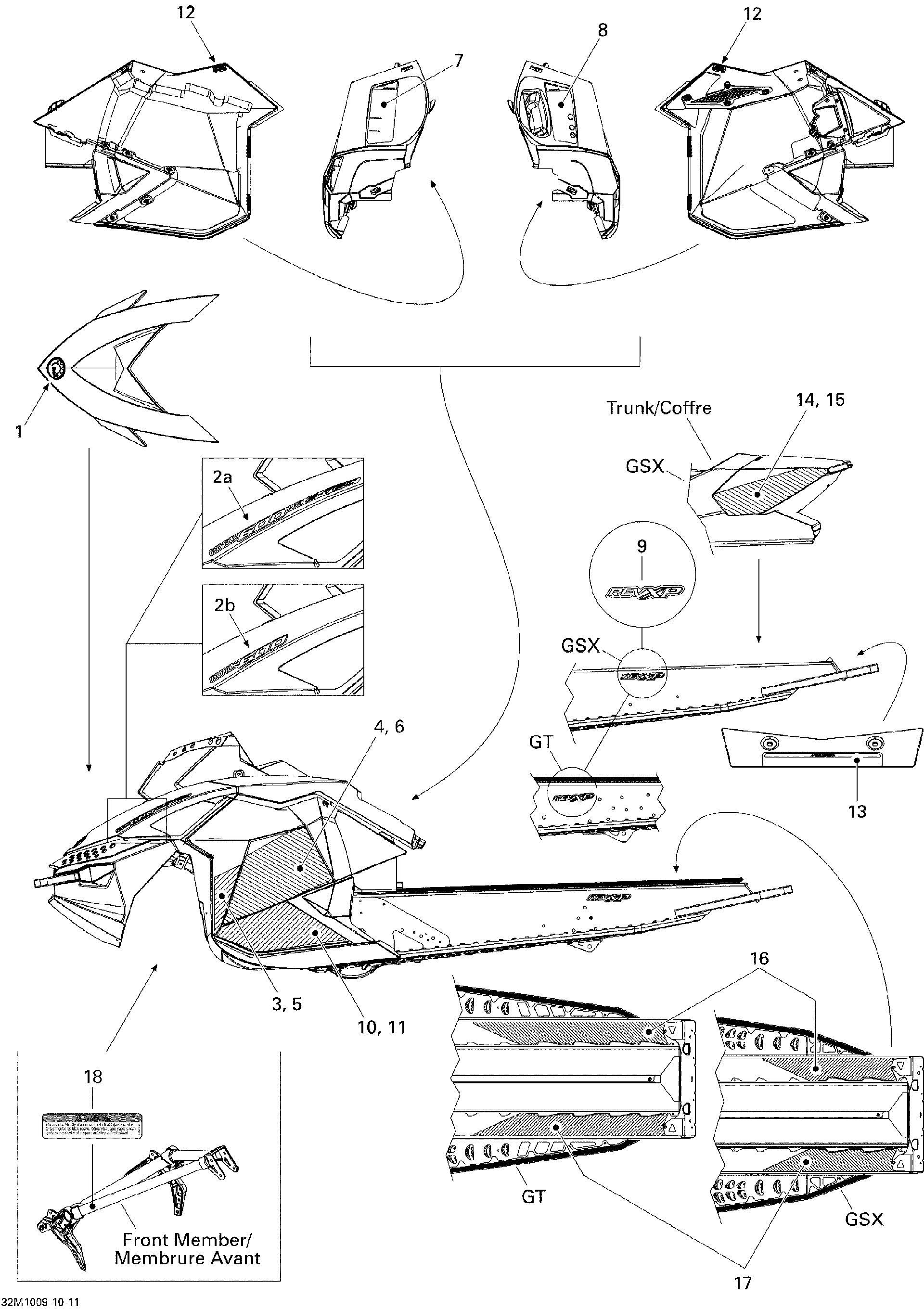 Fits 2010 Ski-Doo GSX LE 600HO ETEC RH Front SIDE Decal, OEM Part # 516004137 - schematic diagram