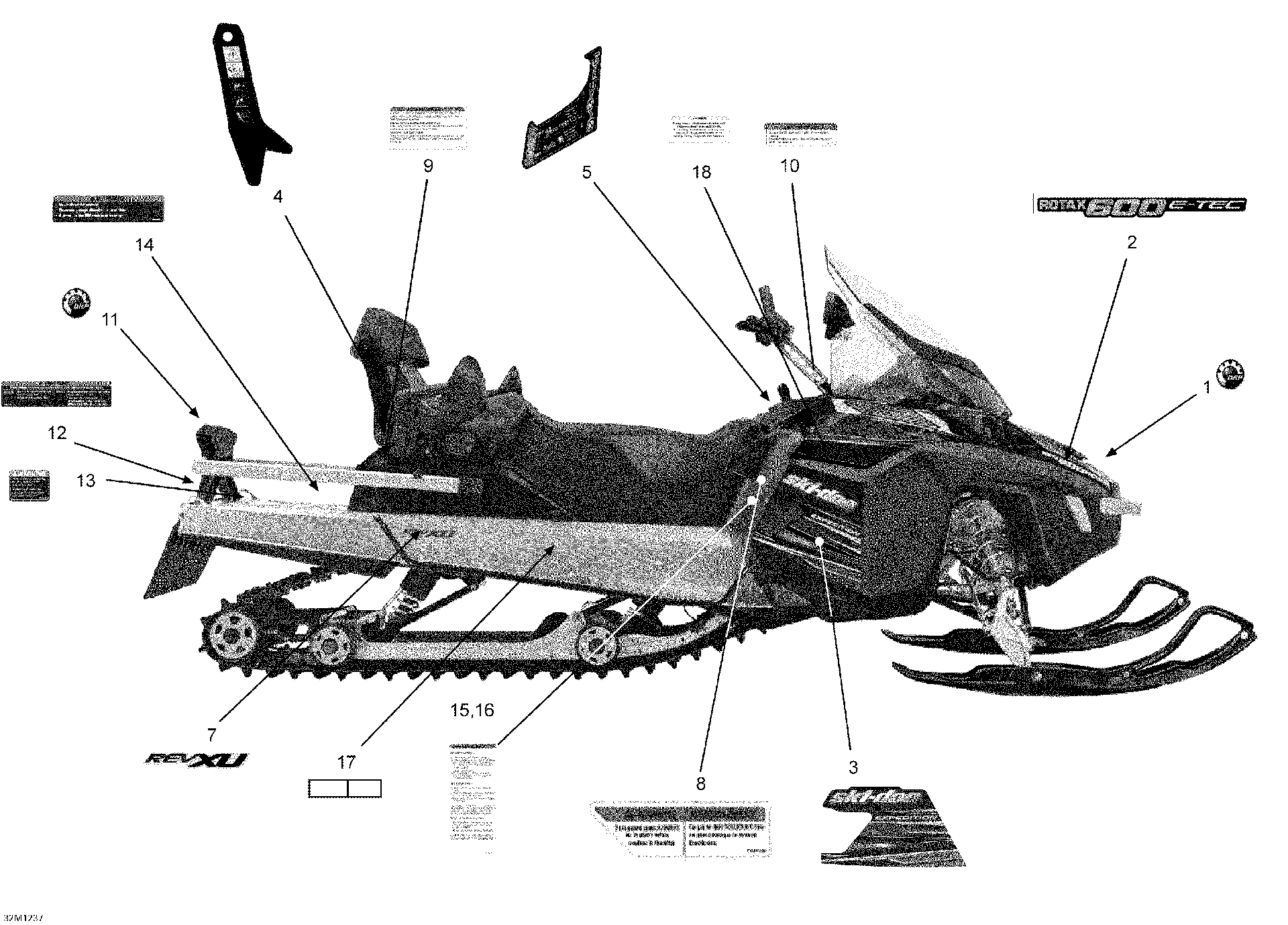 Fits 2010-2012 Ski-Doo Expedition LE 600HOETEC XU / Expedition LE XU Decal REV XU, OEM Part # 516004217 - schematic diagram