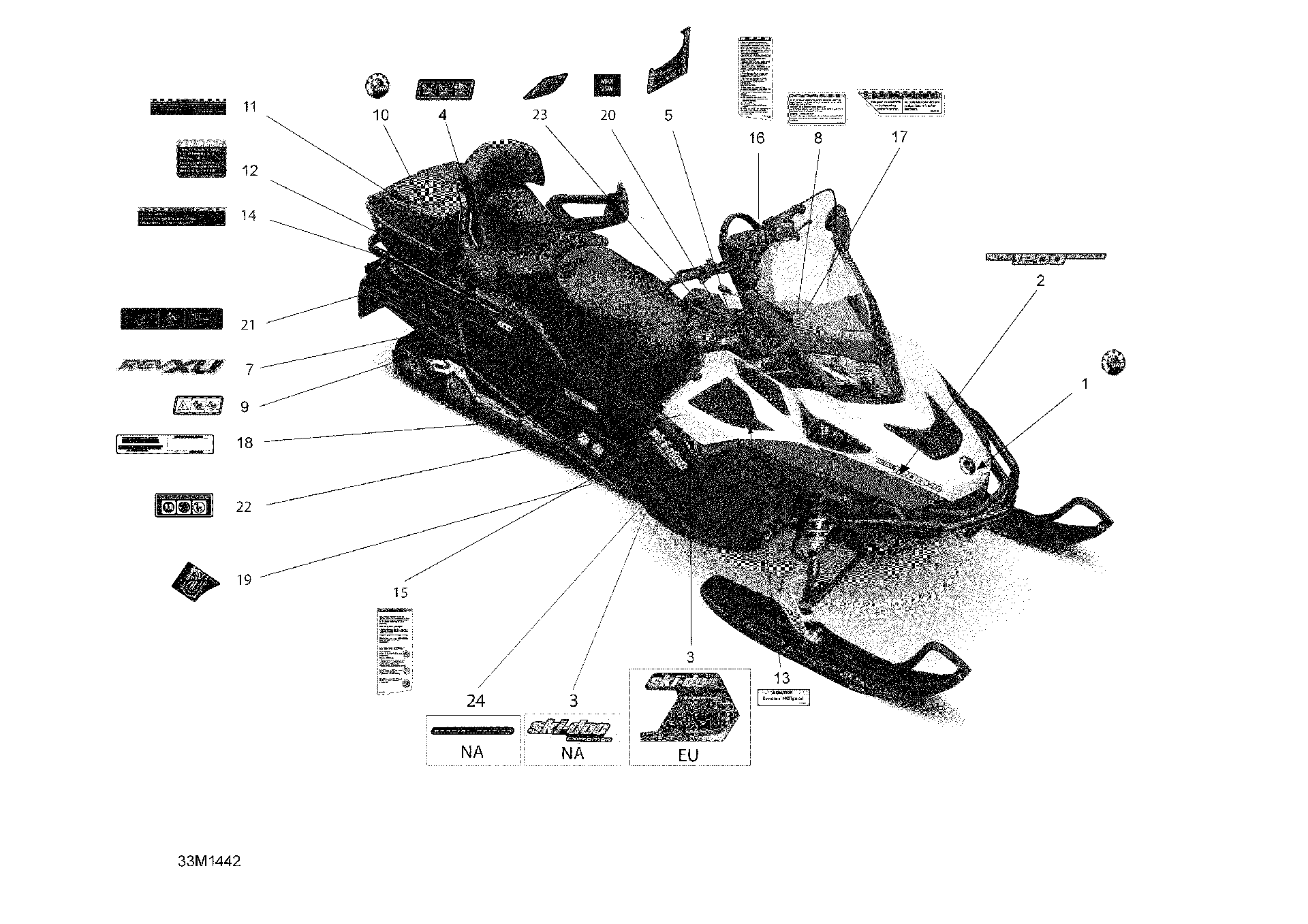 Fits 2010-2014 Ski-Doo EXPEDITION SE XU / EXPEDITION SE 12004TEC Decal SIDE Panel LH, OEM Part # 516004220 - schematic diagram