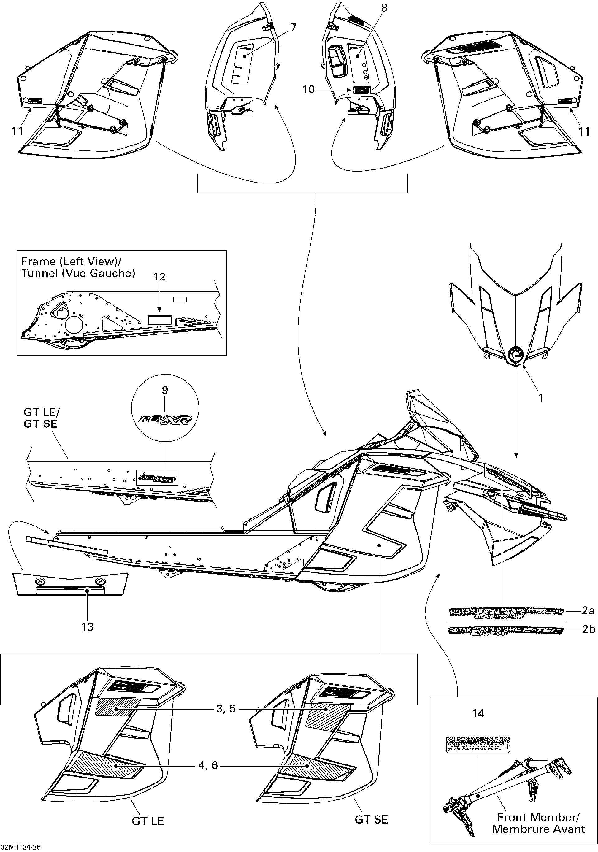 Fits 2010-2011 Ski-Doo Grand Touring LE & SE XR / Grand-Touring SE 1200 LH REAR Upper SIDE Decal, OEM Part # 516004281 - schematic diagram