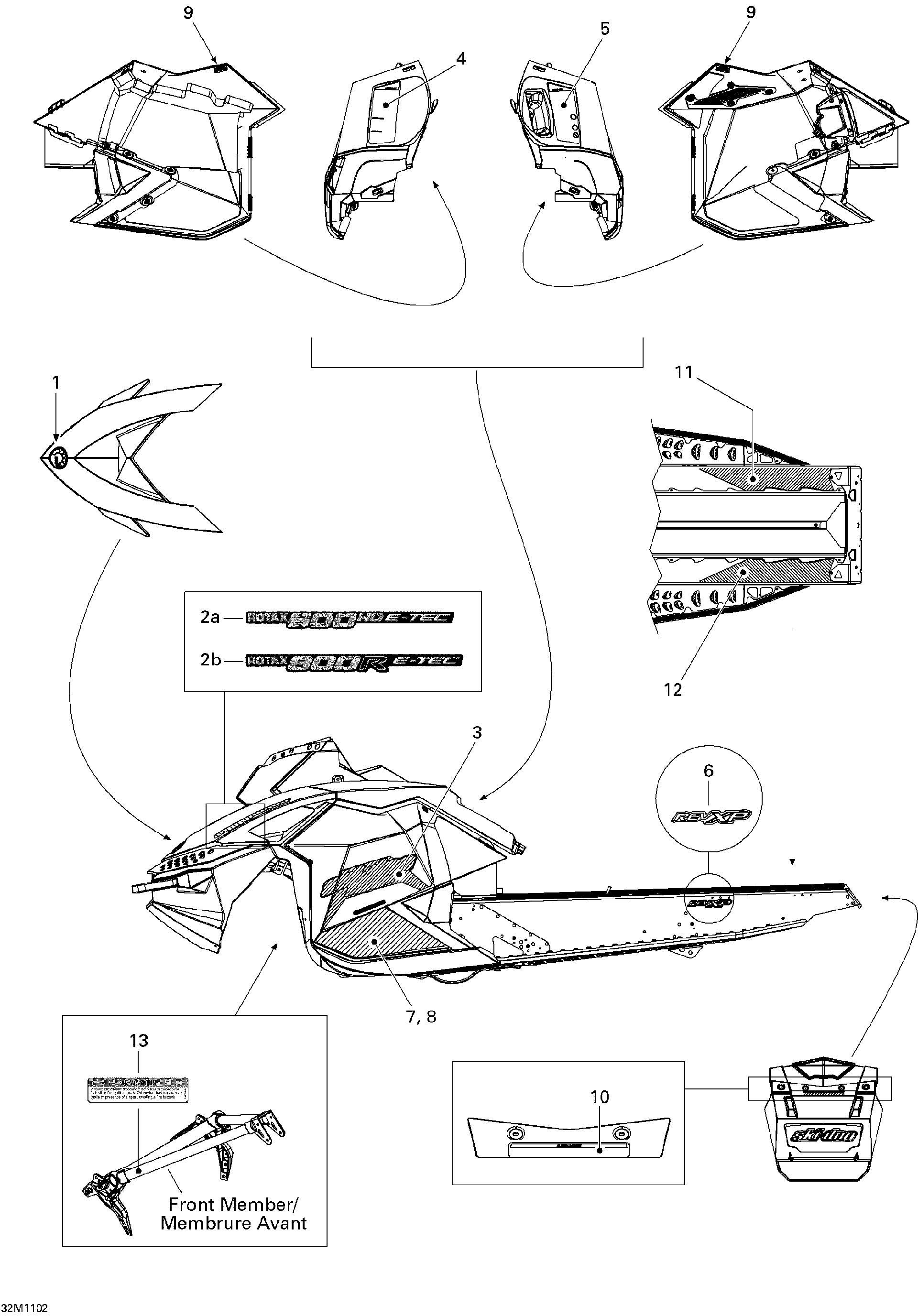 Fits 2011 Ski-Doo MX Z X 600HO ETEC / MX Z X 800R ETEC LH Lower Decal, OEM Part # 516004394 - schematic diagram