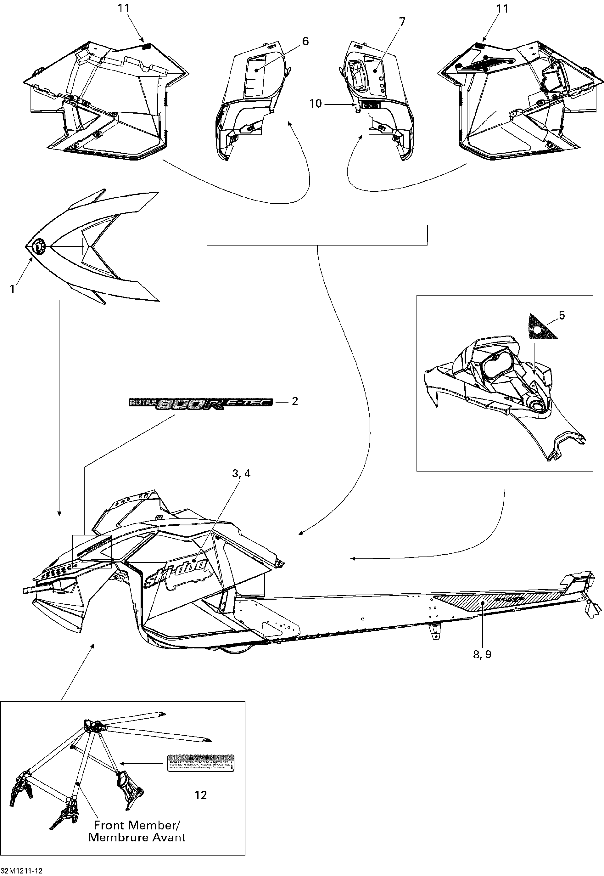 Fits 2011-2012 Ski-Doo Freeride 137 & 146 & 154 800RETEC XP RH SIDE Decal, OEM Part # 516004426 - schematic diagram