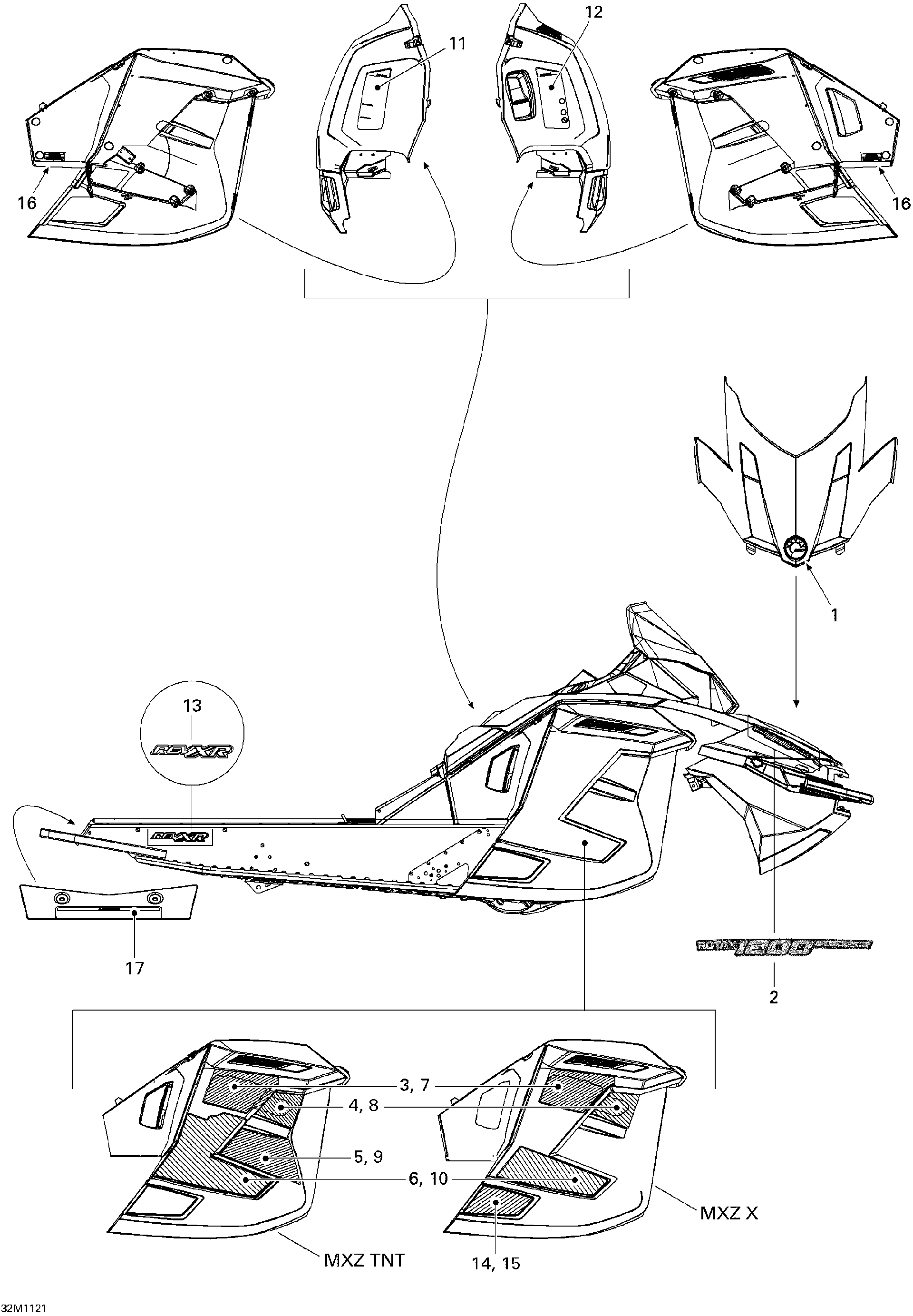 Fits 2011 Ski-Doo MXZ X & TNT XR LH Front Upper SIDE Decal, OEM Part # 516004684 - schematic diagram