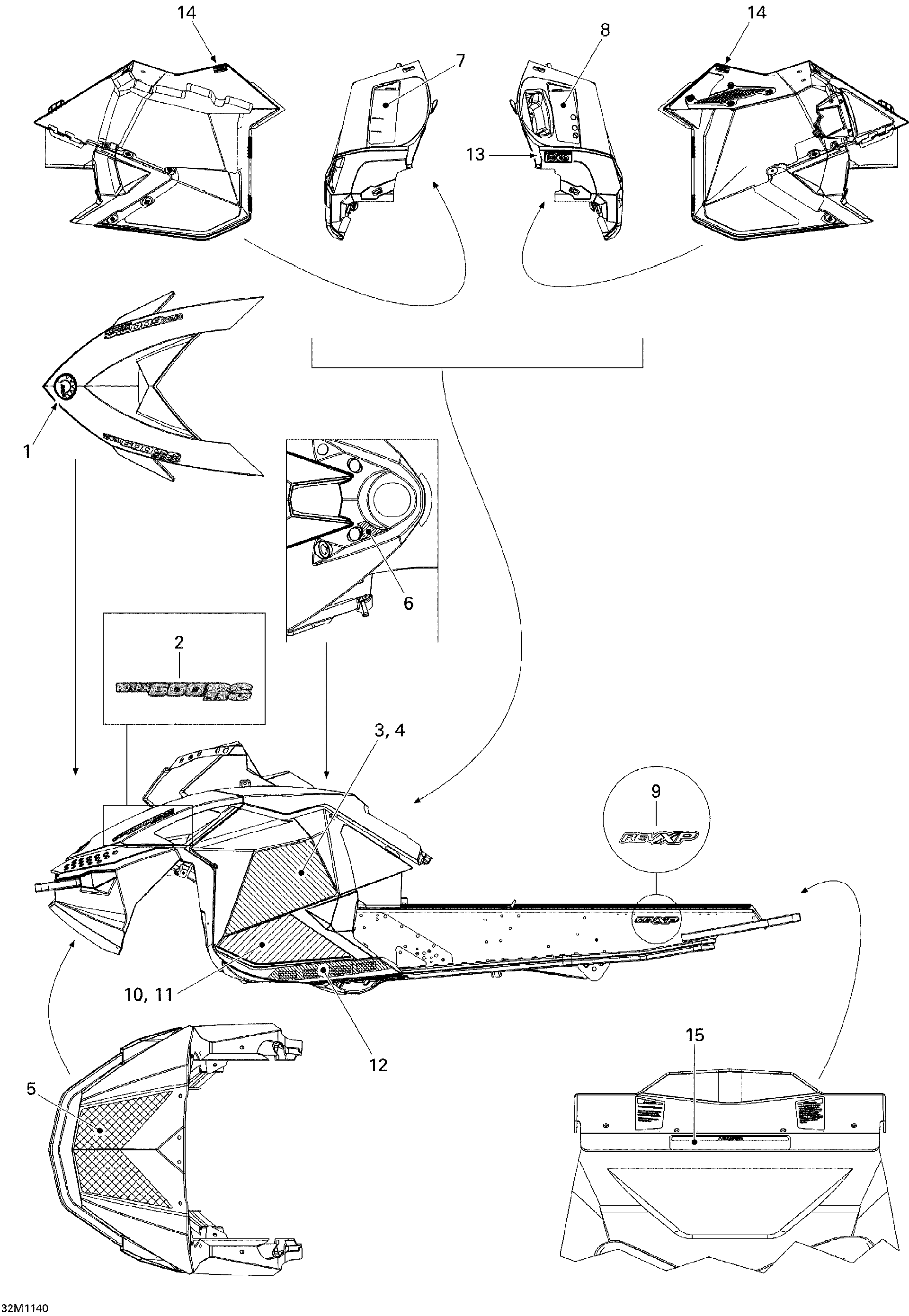 Fits 2011 Ski-Doo MX Z X 600RS Sponsor Decal, OEM Part # 516004693 - schematic diagram