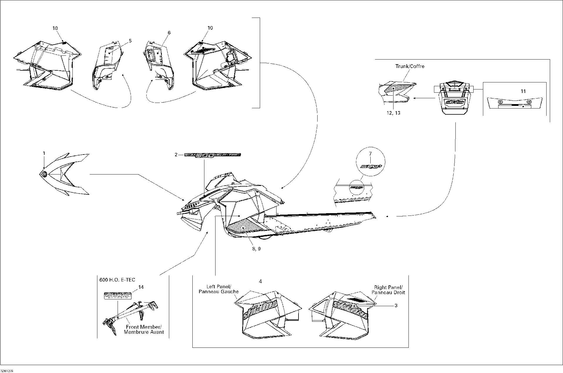 Fits 2012 Ski-Doo GSX LE 600HOETEC XP LH Lower Decal, OEM Part # 516004972 - schematic diagram