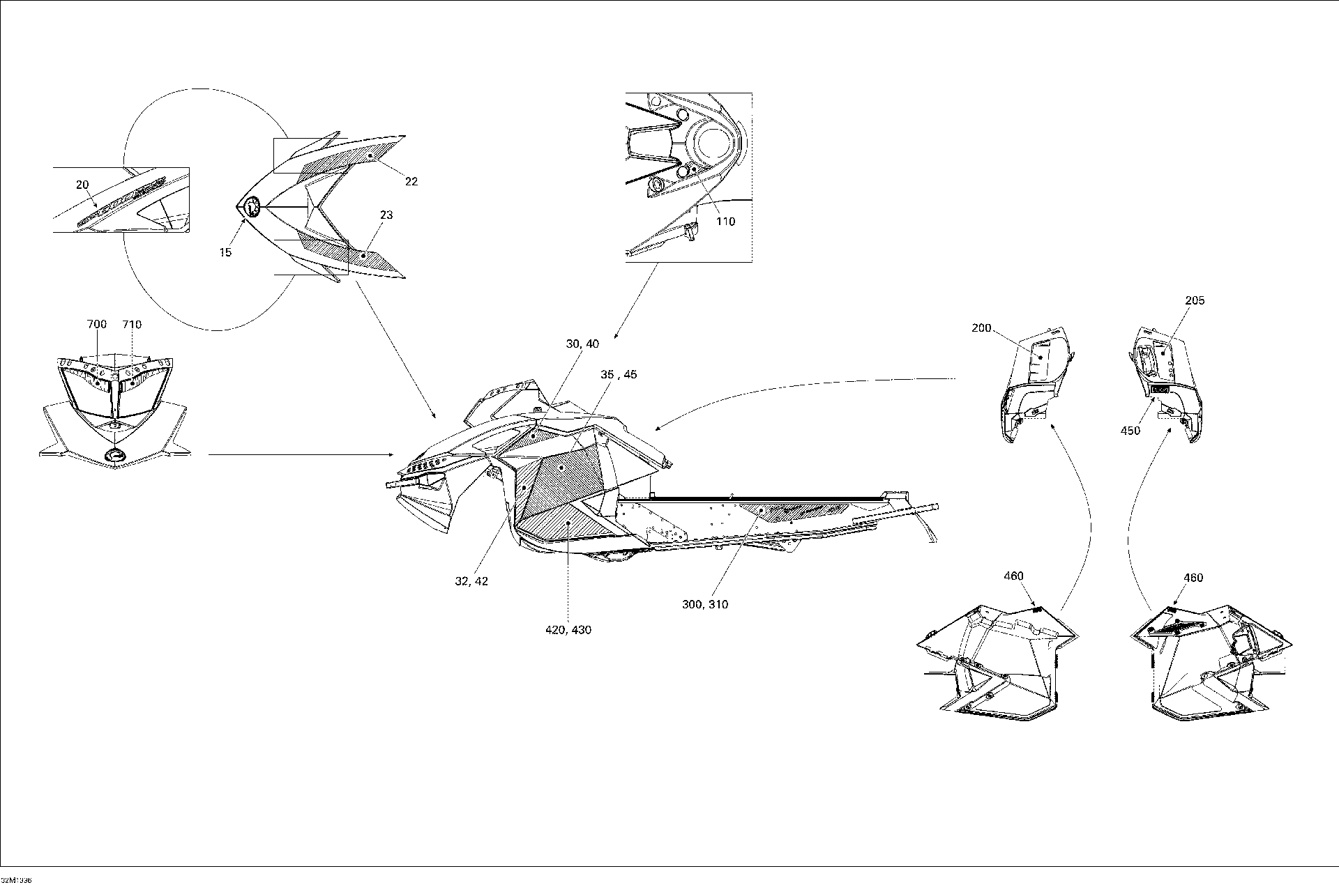 Fits 2013 Ski-Doo MXZ X 600RS XP / MXZ XRS 600HOE LH Front SIDE Decal, OEM Part # 516005243 - schematic diagram