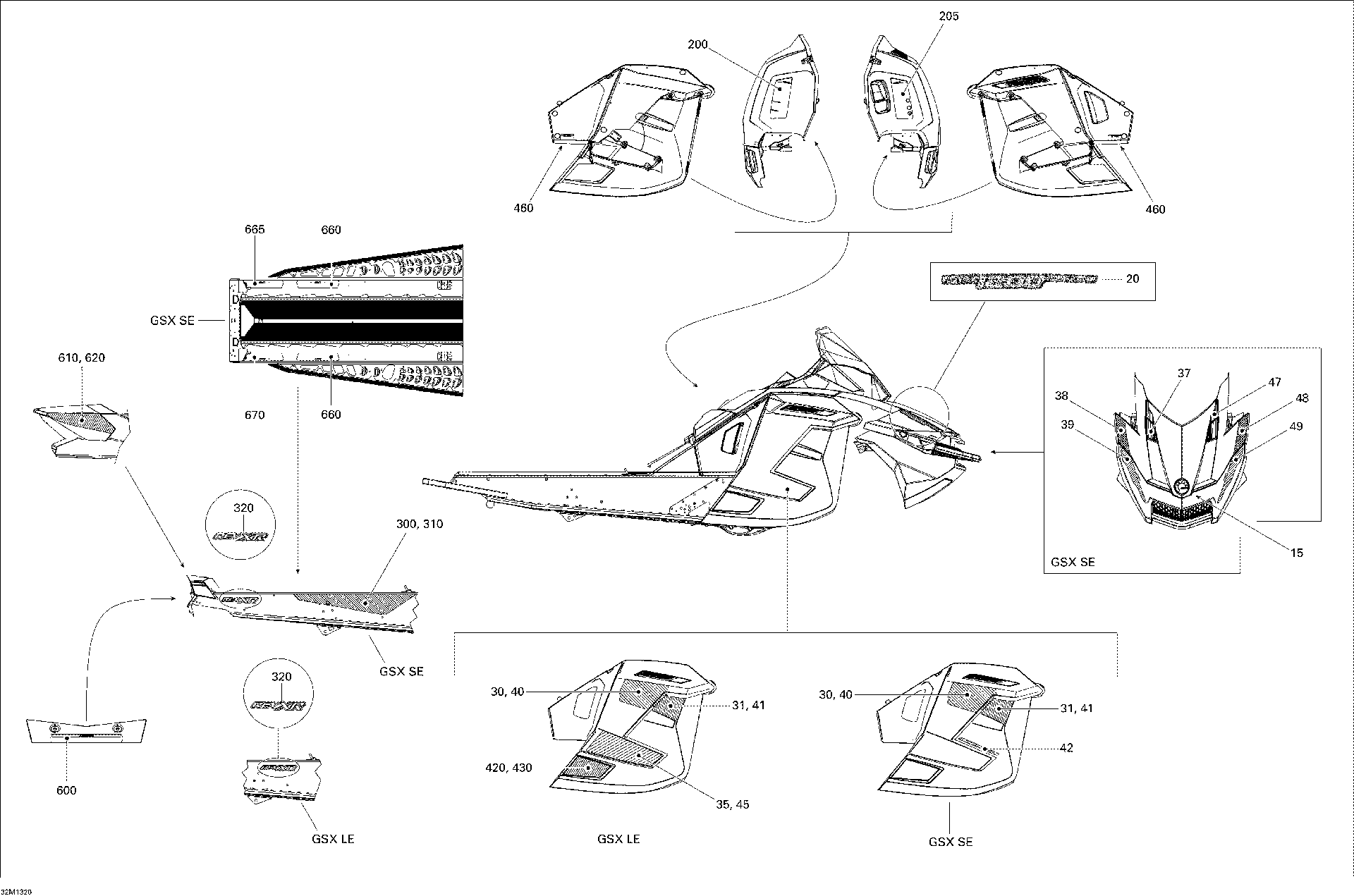 Fits 2013 Ski-Doo GSX LE & SE XR LH Lower Decal, OEM Part # 516005467 - schematic diagram
