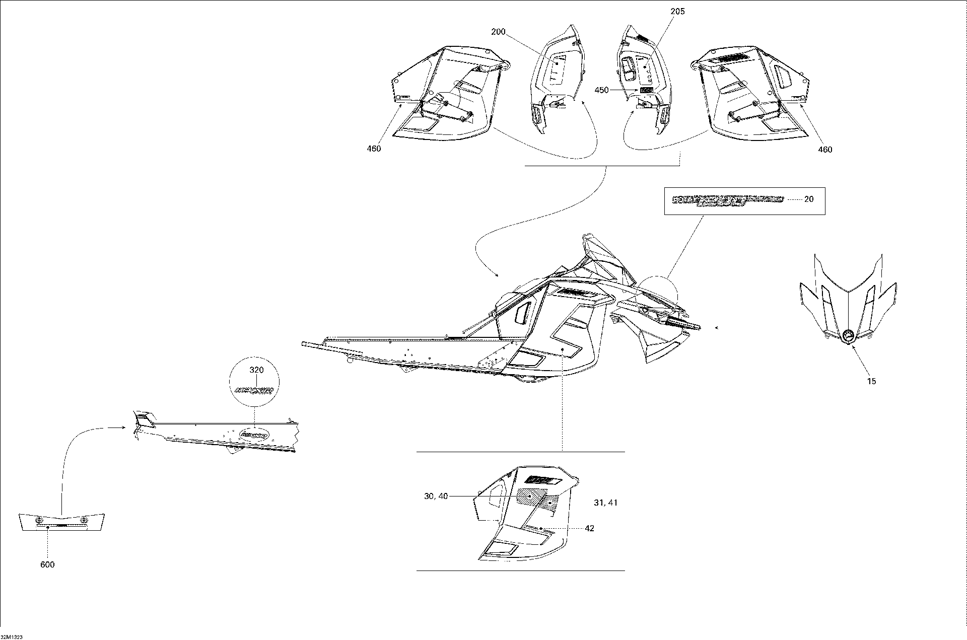 Fits 2013 Ski-Doo GRAND TOURING LE & SE XR LH Front Upper SIDE Decal, OEM Part # 516005473 - schematic diagram