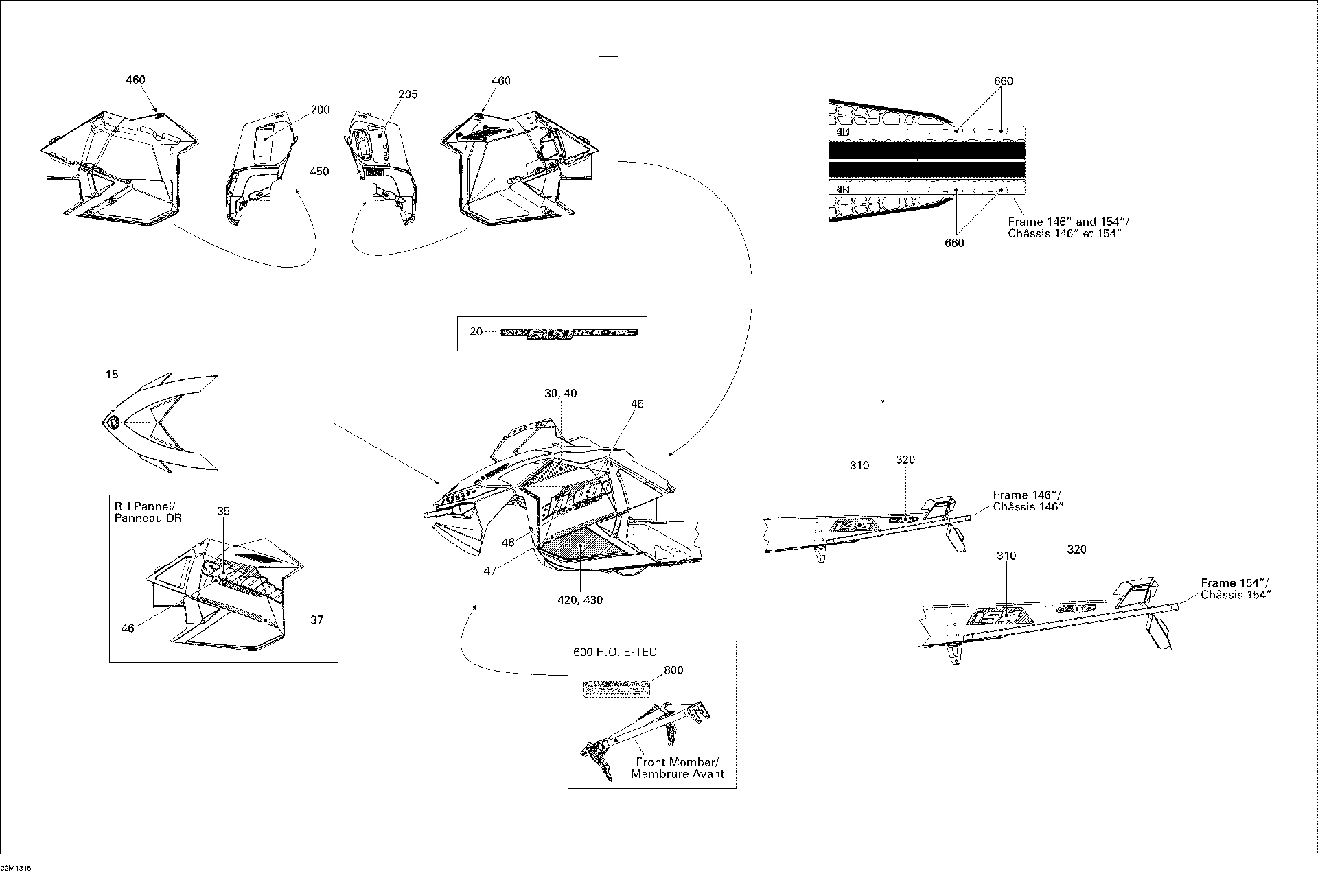 Fits 2013 Ski-Doo SUMMIT SP 600HOE XP / SUMMIT SP 800RE XM Decal 154, OEM Part # 516005550 - schematic diagram