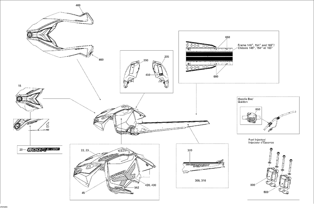 Schematic diagram for Fits 2014 Ski-Doo SUMMIT X 800RE XM 146 / SUMMIT X 800RE XM 154 LH Decal, X, OEM Part # 516006070