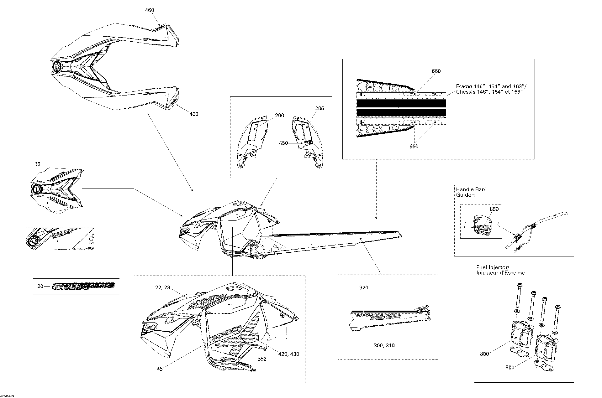Fits 2014 Ski-Doo SUMMIT X 800RE XM 146 / SUMMIT X 800RE XM 154 LH HOOD Decal SKI DOO, OEM Part # 516006125 - schematic diagram