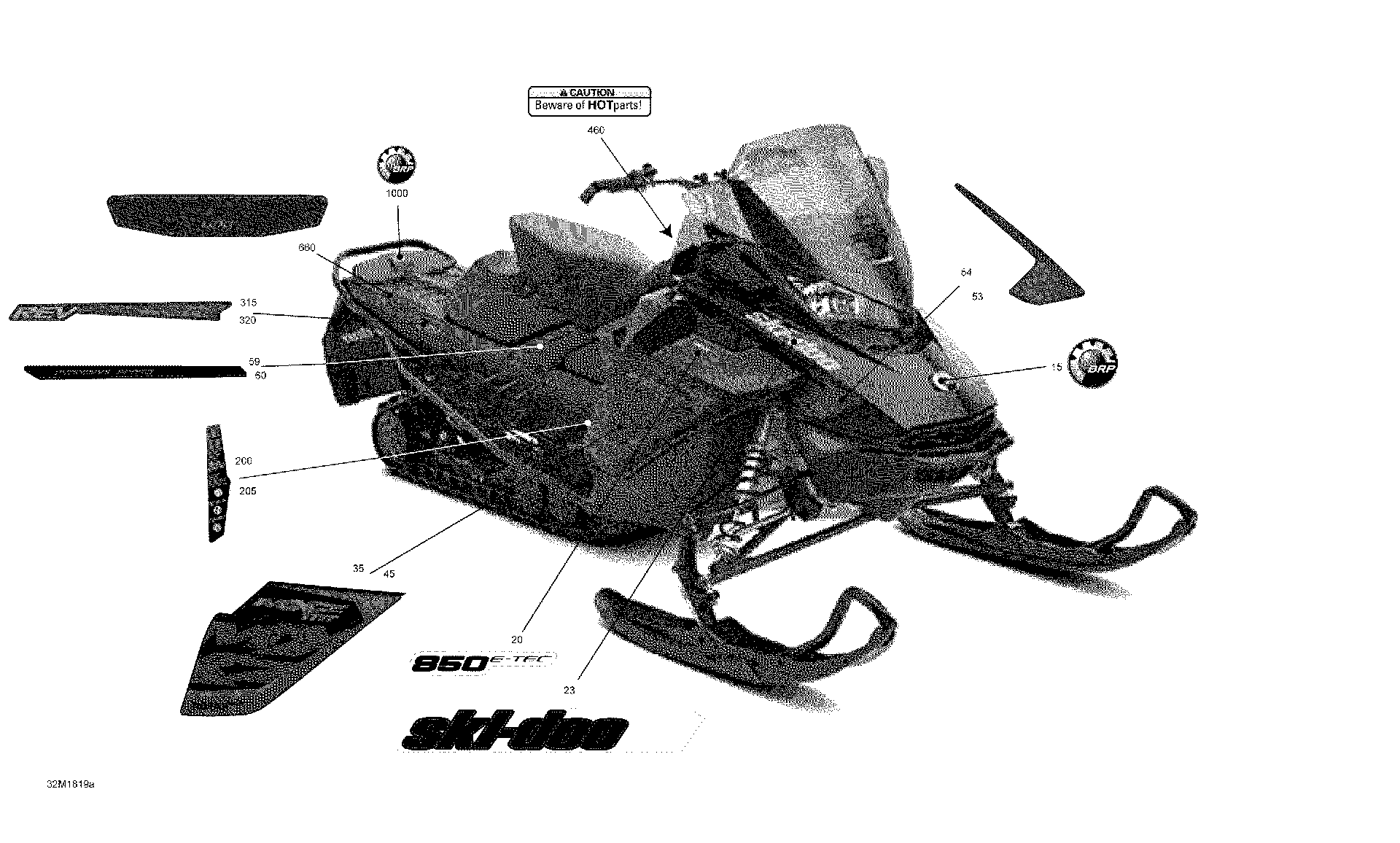 Fits 2017-2018 Ski-Doo 4- MXZ 850 E-TEC / MXZ - 2-STROKE - 850 E-TEC Decal, OEM Part # 516008154 - schematic diagram