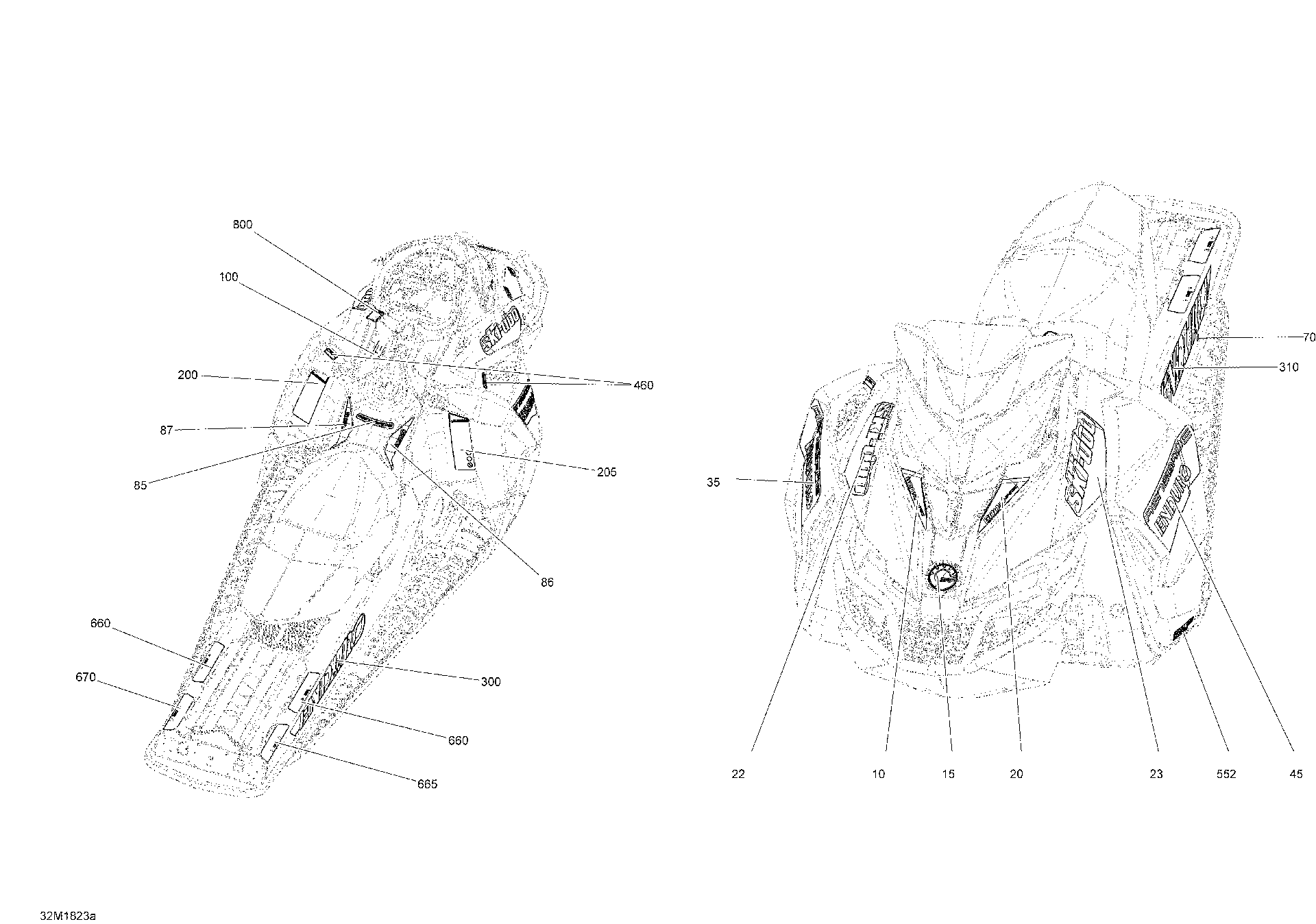 Fits 2018 Ski-Doo 2- RENEGADE 600HO E-TEC / 4- RENEGADE 800R E-TEC Decal, OEM Part # 516008266 - schematic diagram
