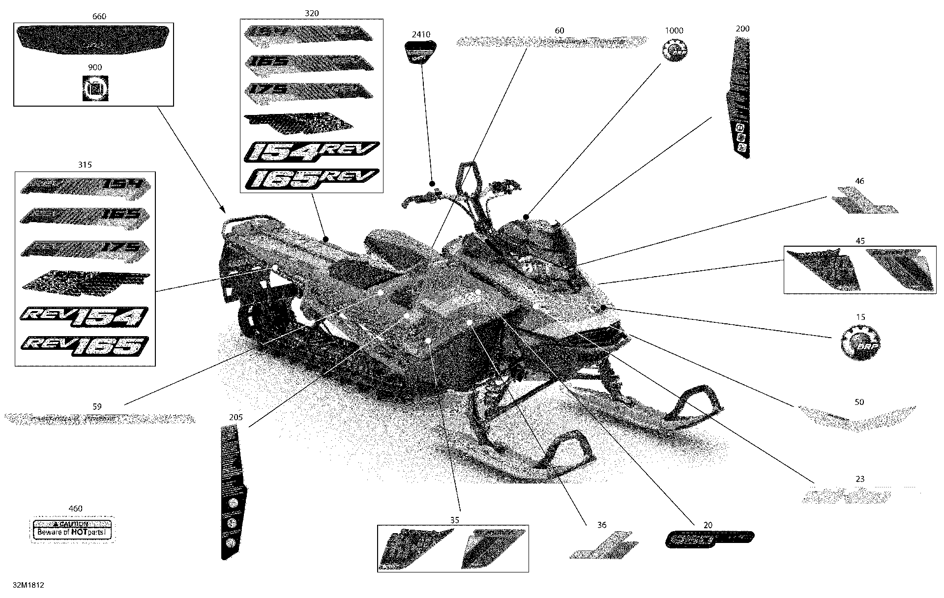 Fits 2018 Ski-Doo 3A- SUMMIT 850 E-TEC / 3B- SUMMIT 850 E-TEC Decal, HOOD, OEM Part # 516008330 - schematic diagram