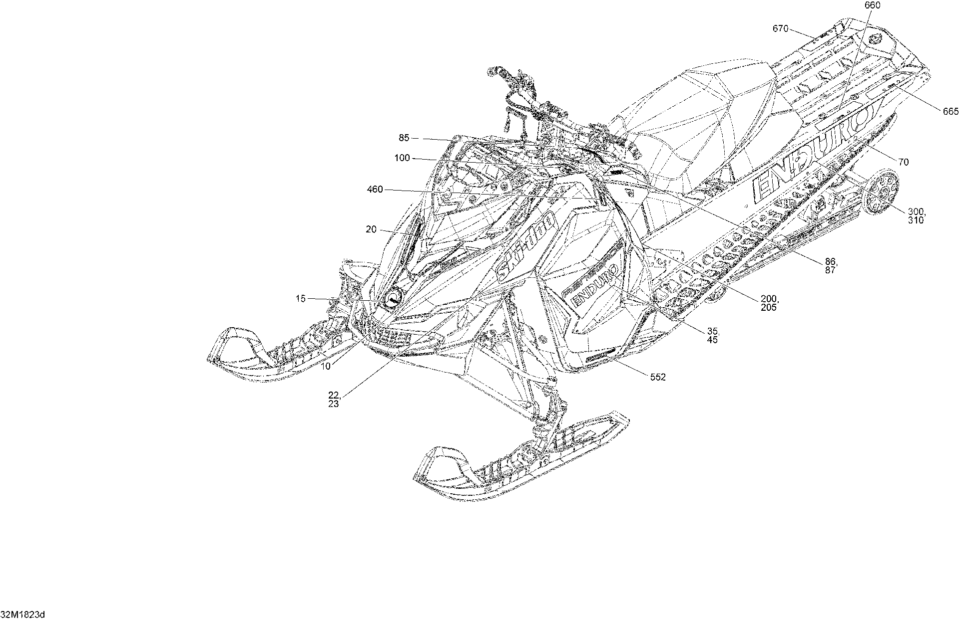 Fits 2018 Ski-Doo 7- RENEGADE 4-TEC Decal, RH, OEM Part # 516008488 - schematic diagram