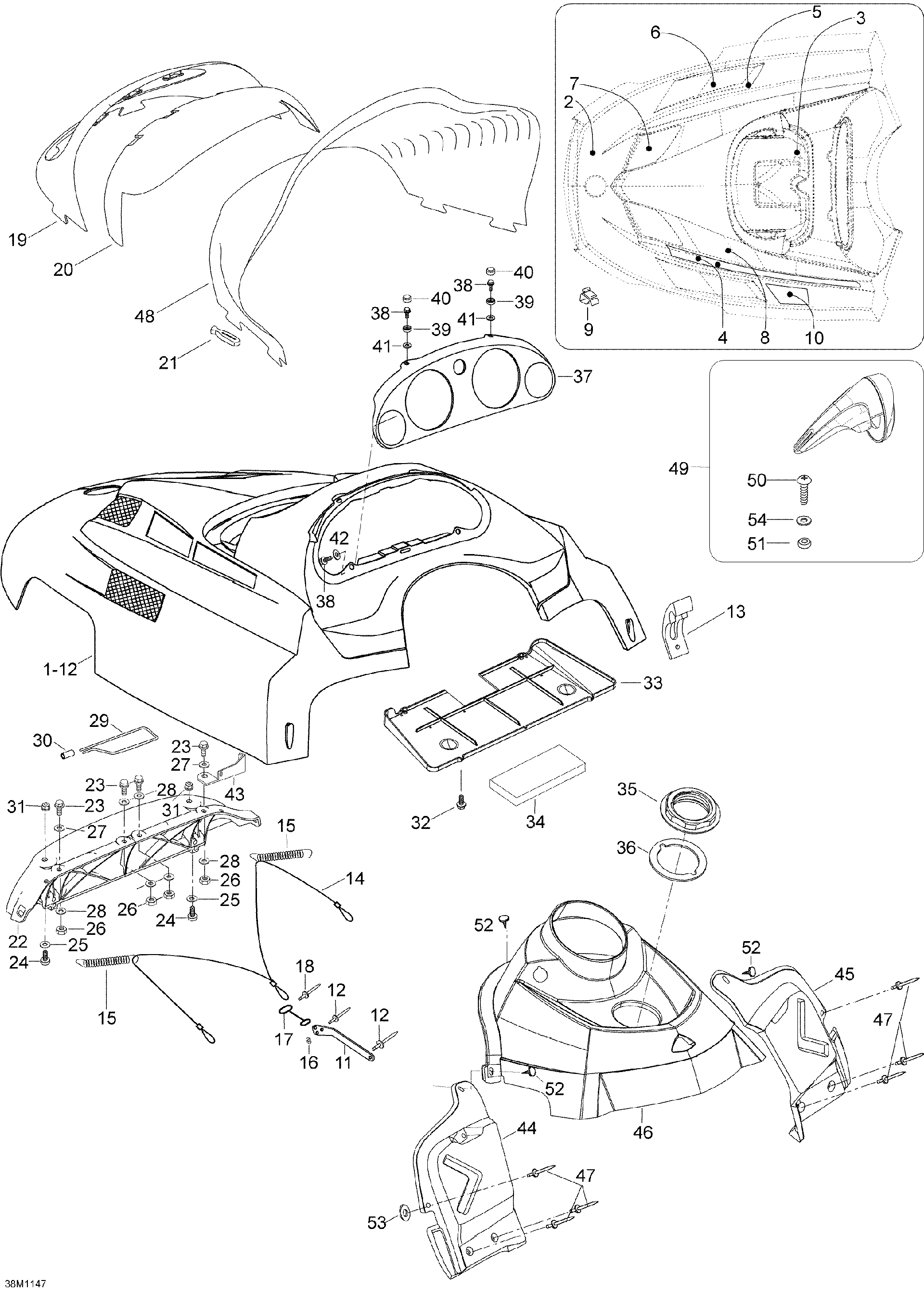 Fits 2008-2012 Ski-Doo Skandic SWT V800 YetiII / Skandic WT 550F YetiII Headlamp Molding, DEEP BLA, OEM Part # 517302158 - schematic diagram