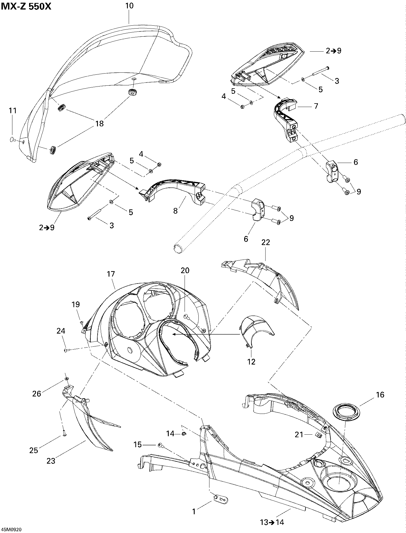 Fits 2008-2009 Ski-Doo MX Z 550X AIR Deflector LH, OEM Part # 517302799 - schematic diagram