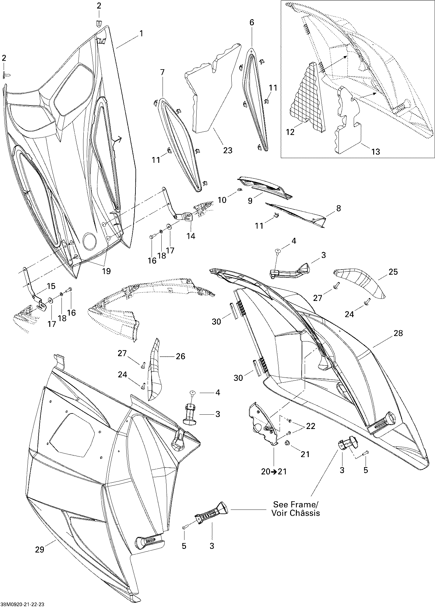 Fits 2008-2009 Ski-Doo GSX Fan / GTX Fan RH HOOD Grill, OEM Part # 517302936 - schematic diagram