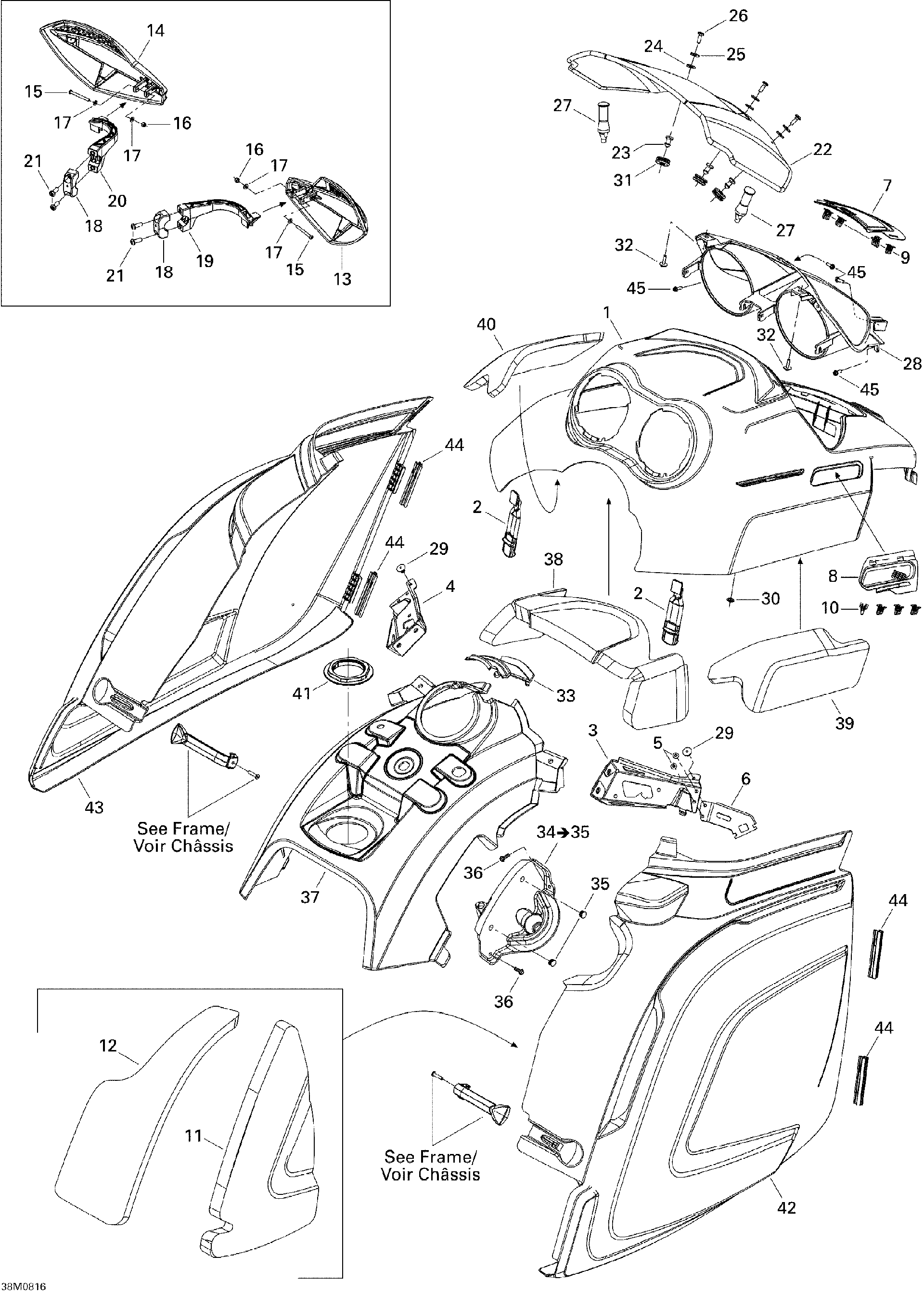 Fits 2008 Ski-Doo Freestyle PARK 550F Windshield Ultra LOW, OEM Part # 517303857 - schematic diagram