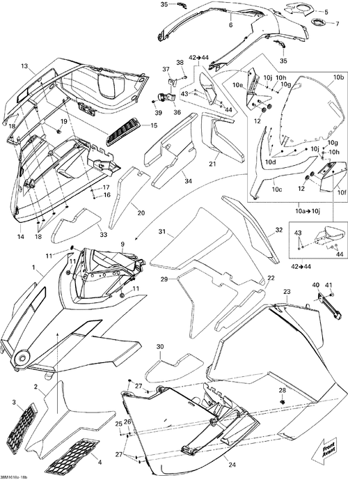 Fits 2009-2010 Ski-Doo GSX SE 1200 / GSX Limited 4-TEC Royal RED LH Pannel, OEM Part # 517304054 - schematic diagram