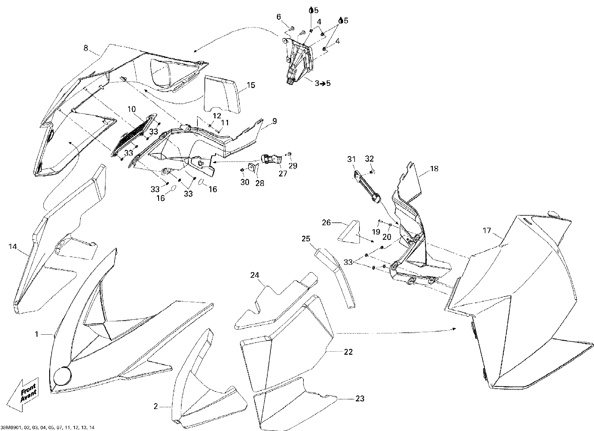 Schematic diagram for Fits 2009 Ski-Doo Summit X 600 H.O. E-TEC True Blue LH Panel, OEM Part # 517304099