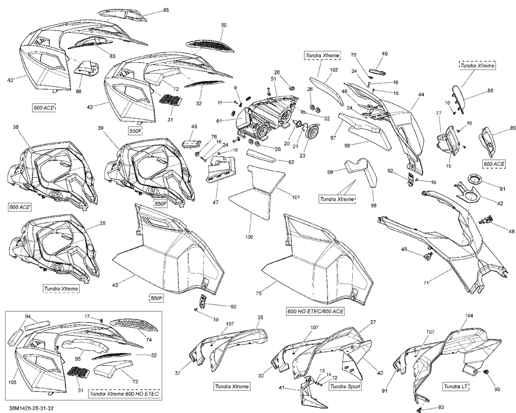 Schematic diagram for Fits 2011-2014 Ski-Doo TUNDRA XTREME 600HOE XU / TUNDRA XTREME 600HOE XP Panel_Body LH B-160, OEM Part # 517304618