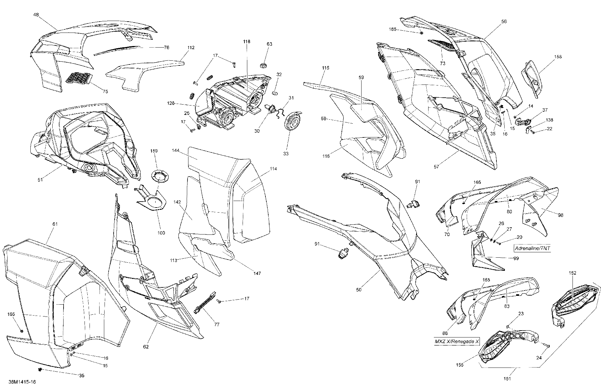 Fits 2012-2014 Ski-Doo MXZ TNT 12004TEC XR / MXZ X 12004TEC XR Rh.deflector, OEM Part # 517305039 - schematic diagram