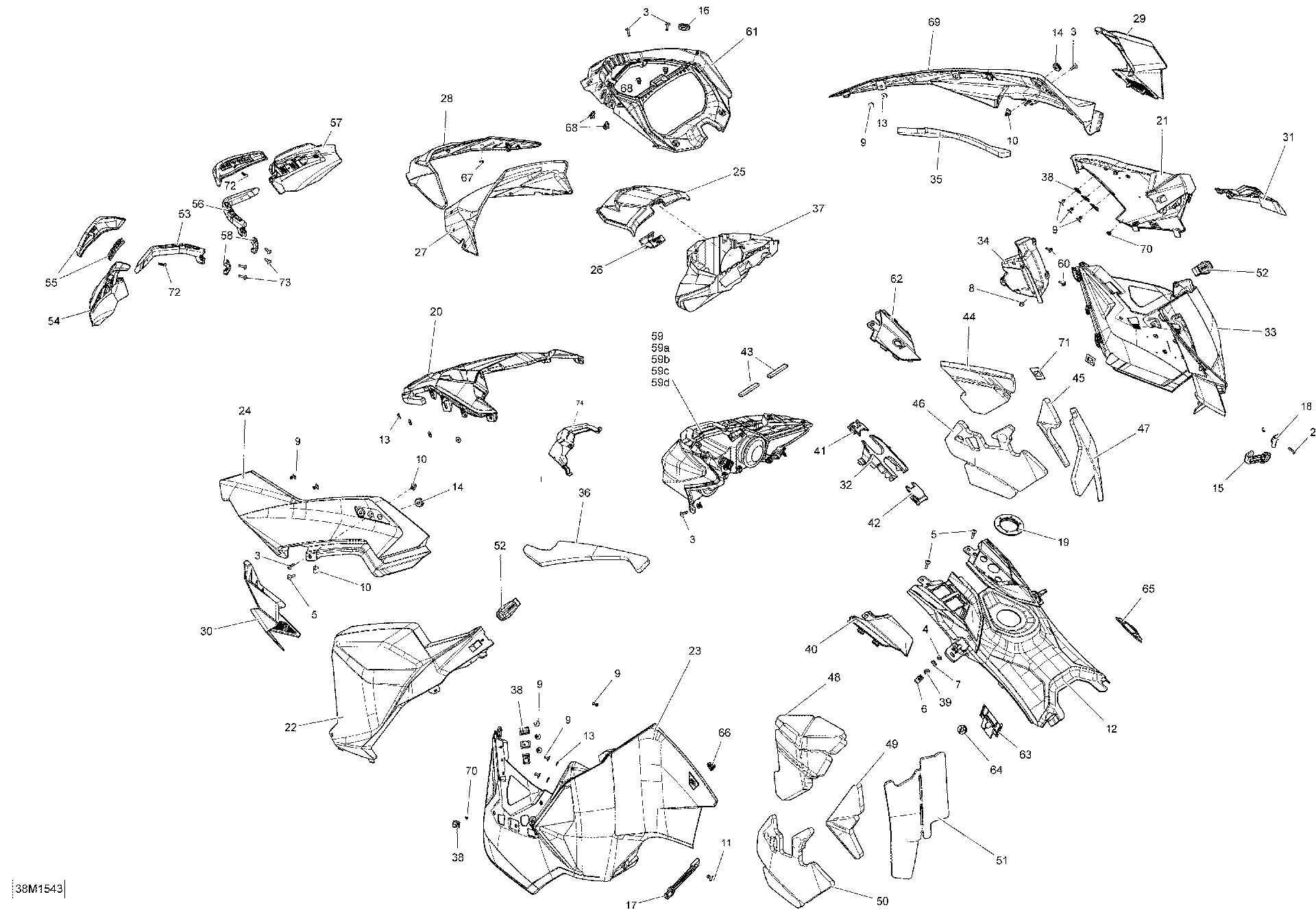 Fits 2015 Ski-Doo MXZ IRON DOG 600HO E-TEC / MXZ IRON DOG 800R E-TEC Console REAR B-354, OEM Part # 517305558 - schematic diagram