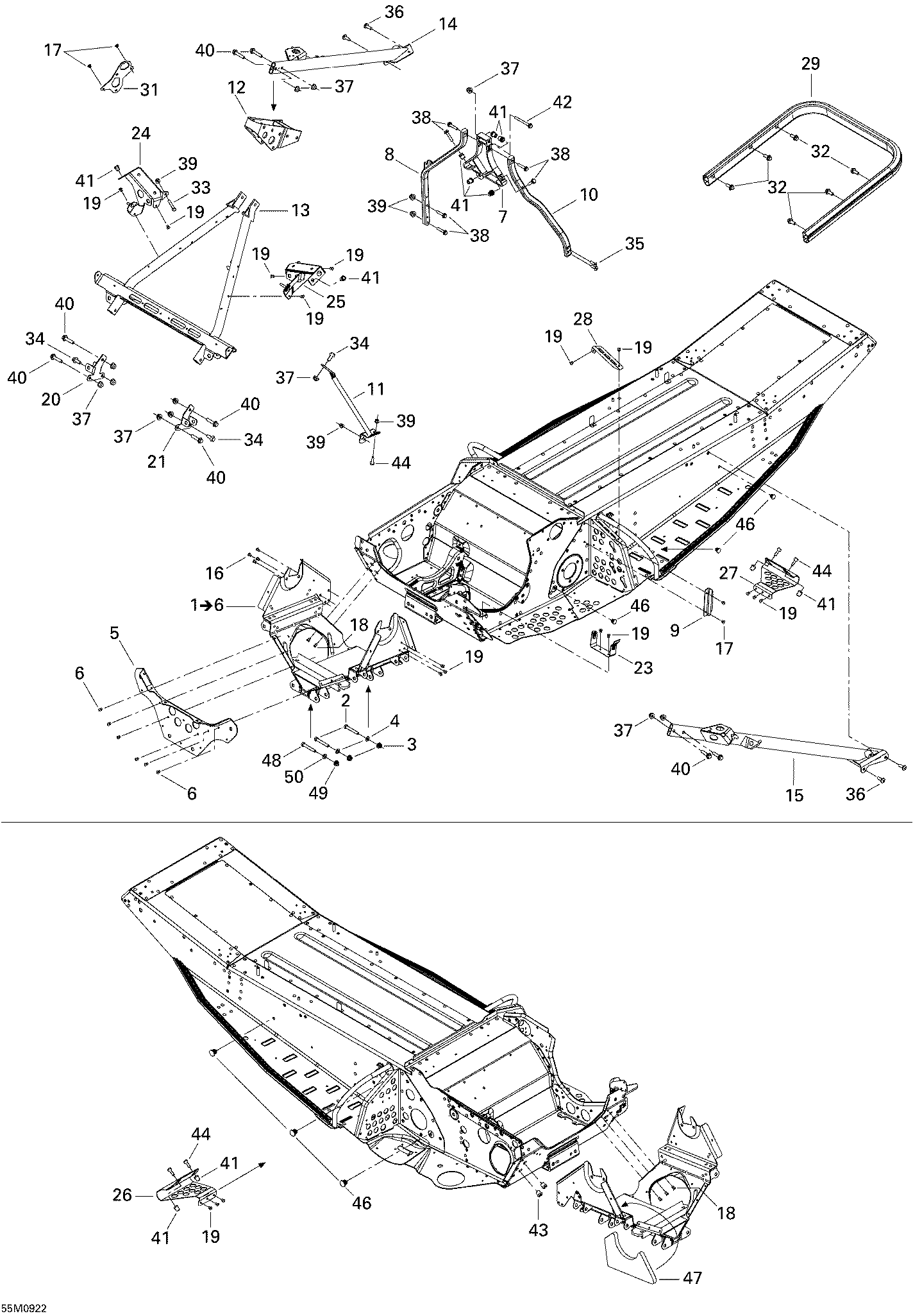 Fits 2008-2009 Ski-Doo GTX Fan / MX Z 550X Member RH, OEM Part # 518324182 - schematic diagram