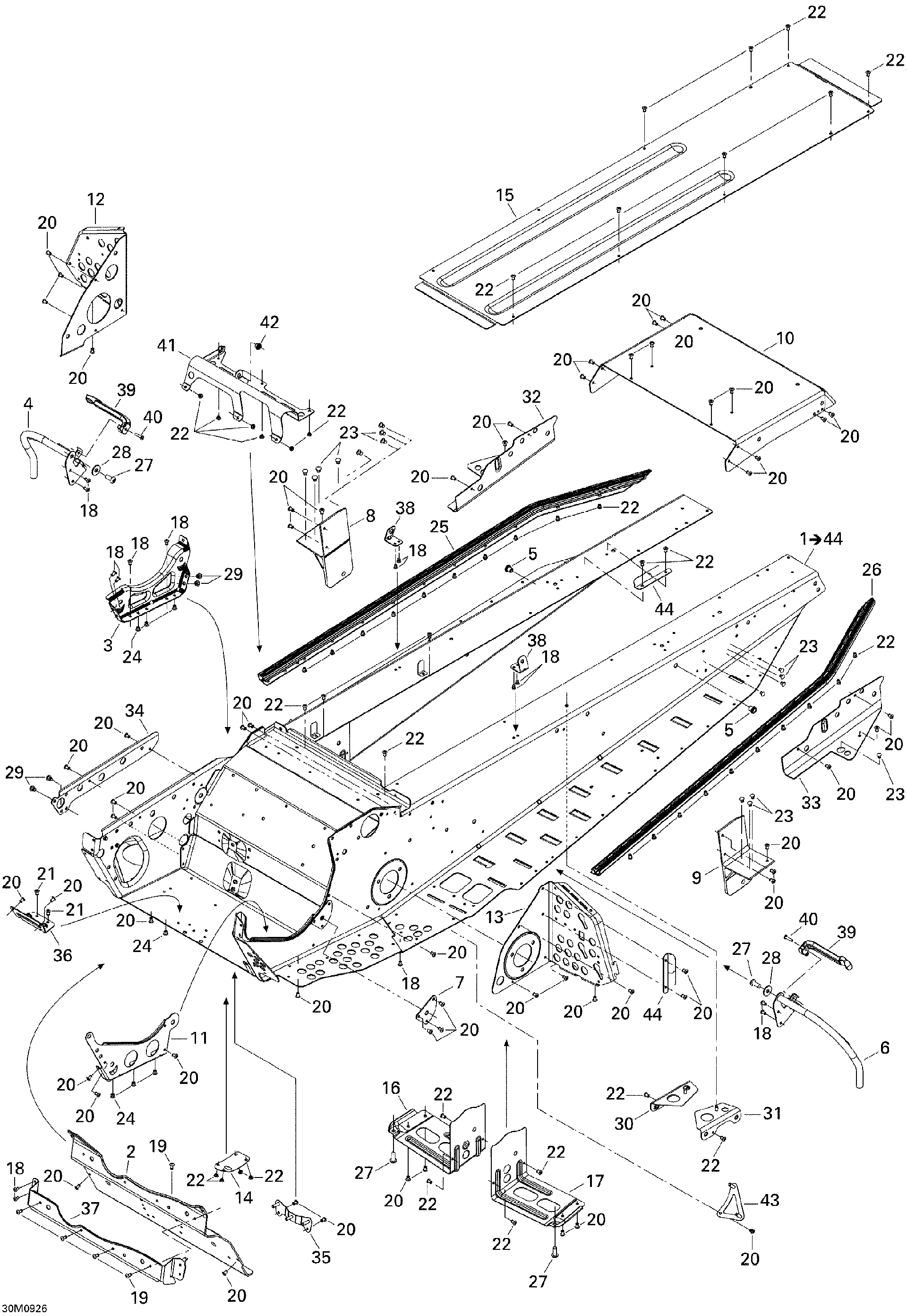 Fits 2008-2009 Ski-Doo Freestyle Back Country / GSX Fan LH Frame Reinforcement BLA, OEM Part # 518324386 - schematic diagram