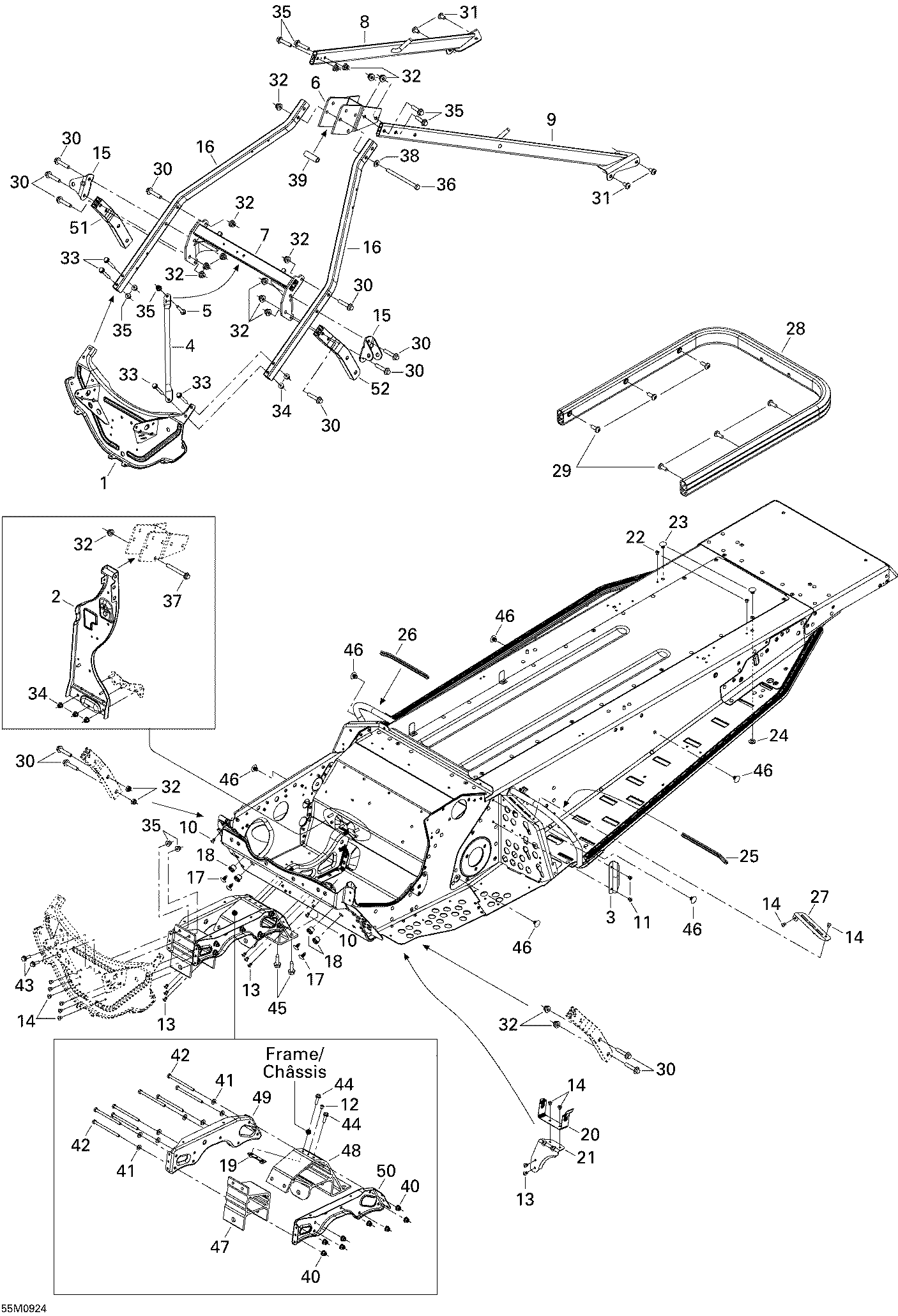 Fits 2008-2009 Ski-Doo Skandic Tundra / Freestyle SESSION 300F BELT Guard Support, OEM Part # 518324439 - schematic diagram