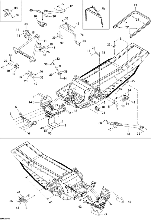 Fits 2008 Ski-Doo GTX LTD 600 HO SDI / GTX SPORT 600 HO SDI Handle Support, OEM Part # 518324505 - schematic diagram
