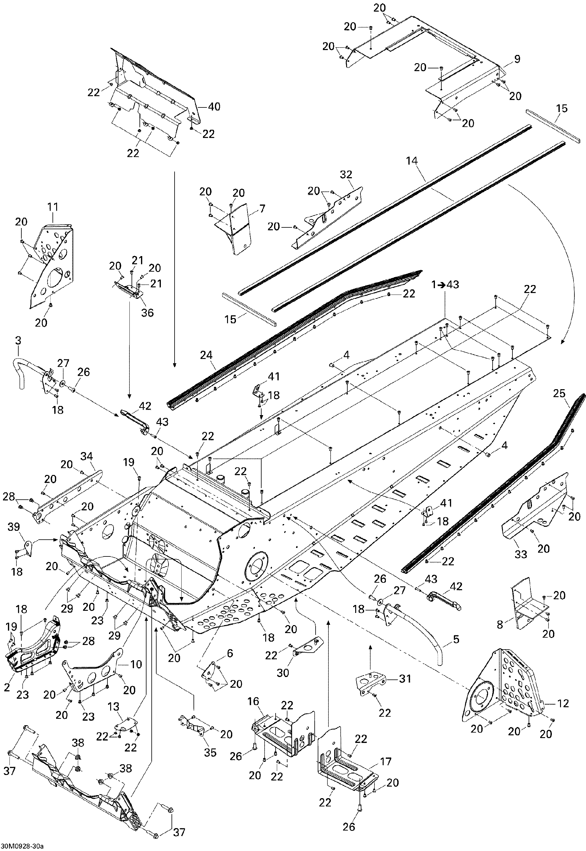 Fits 2008-2009 Ski-Doo Legend Touring / Skandic Tundra LT V800 4-TEC RH Support, OEM Part # 518324906 - schematic diagram